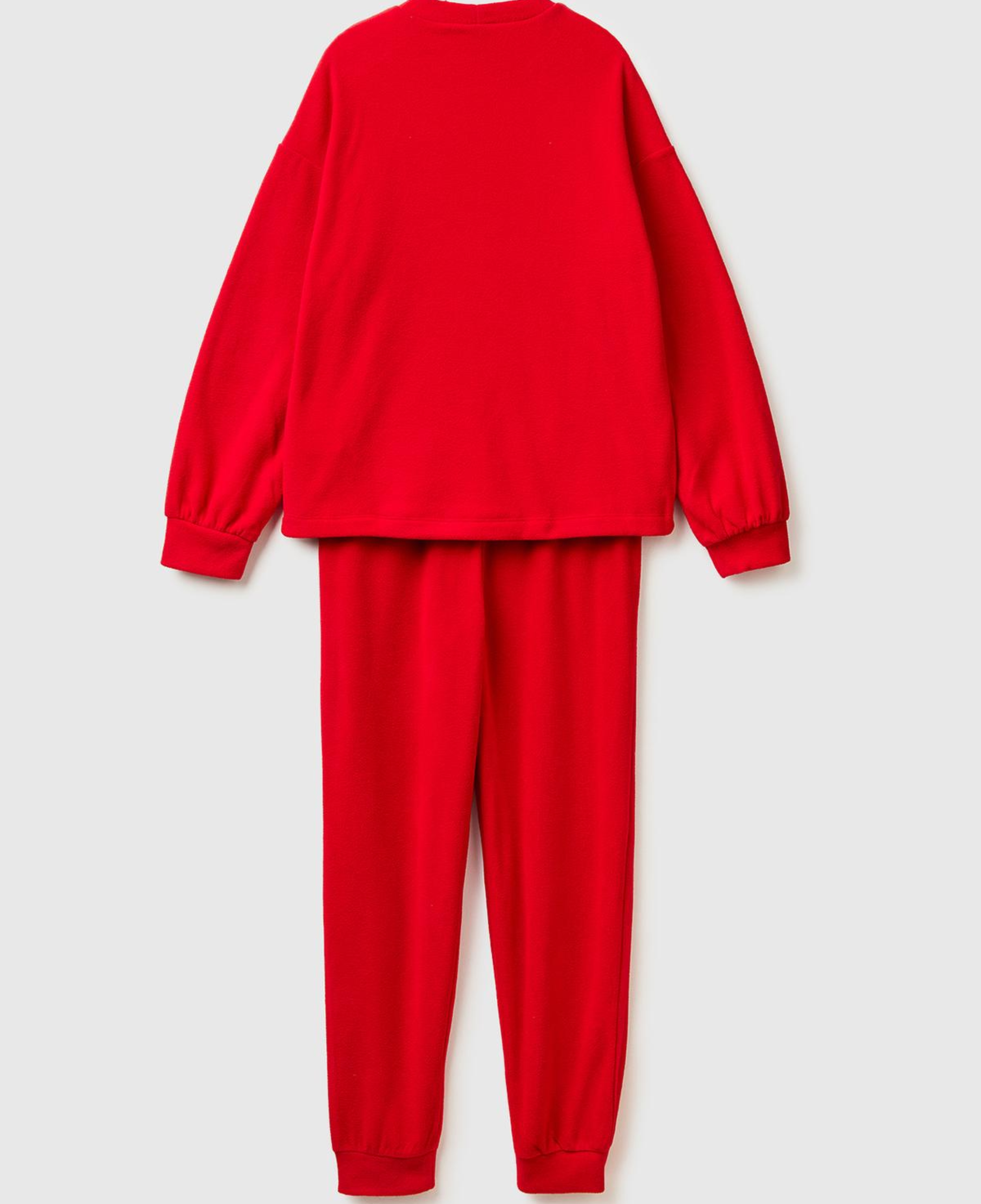 Kadın Kırmızı Mickey Baskılı Polar Pijama Takımı