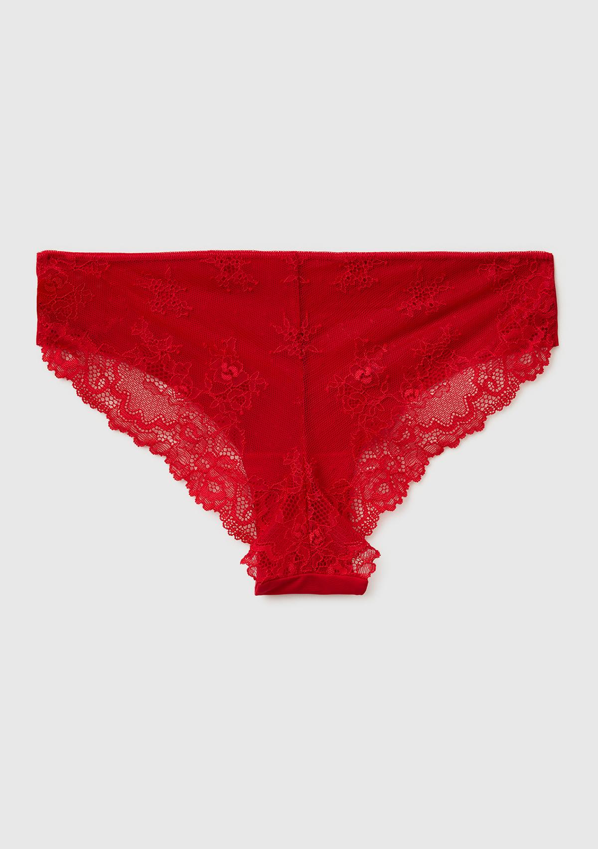 Kadın Kırmızı Dantelli Bikini Külot