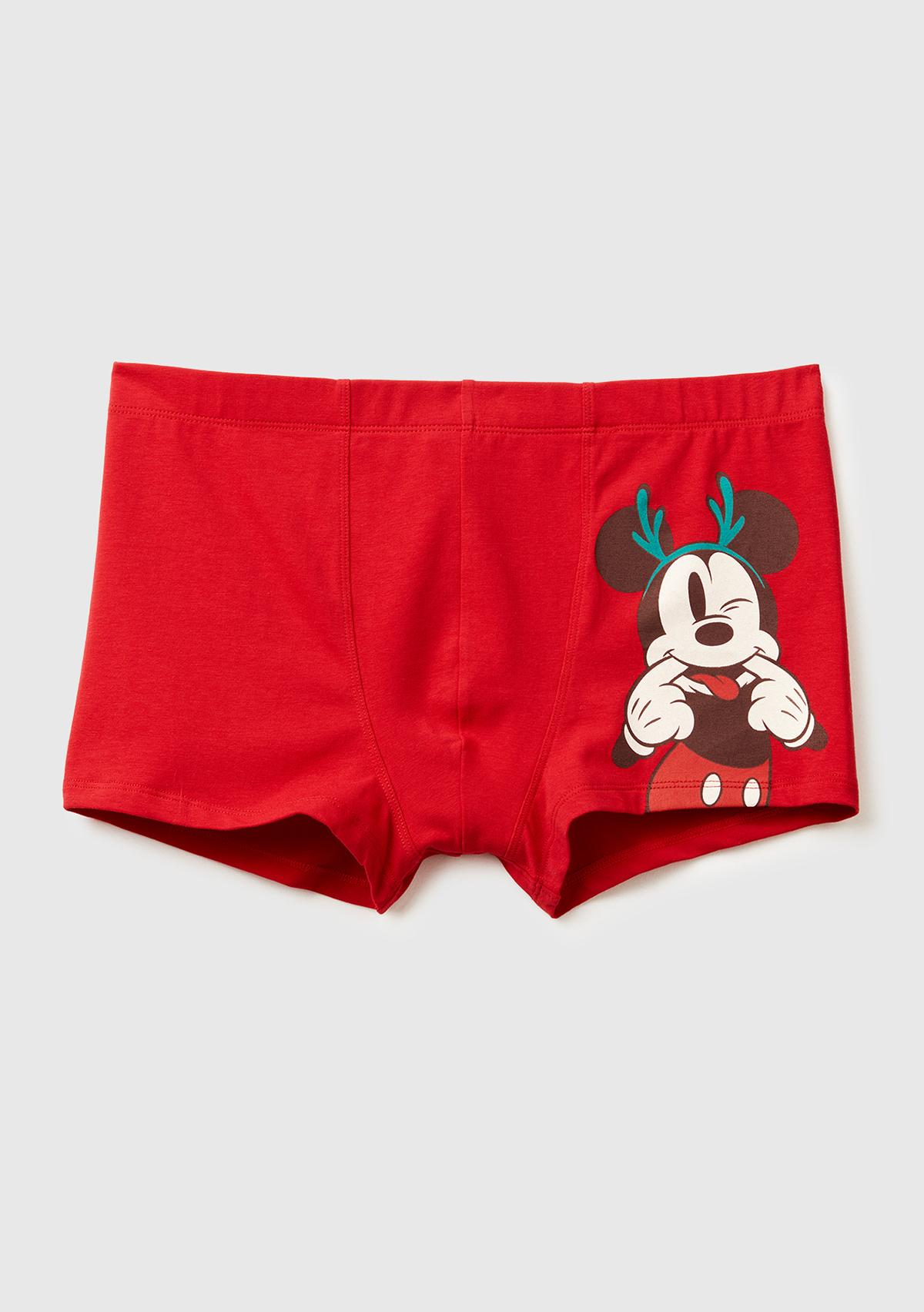 Erkek Kırmızı Mickey Baskılı Pamuklu Boxer
