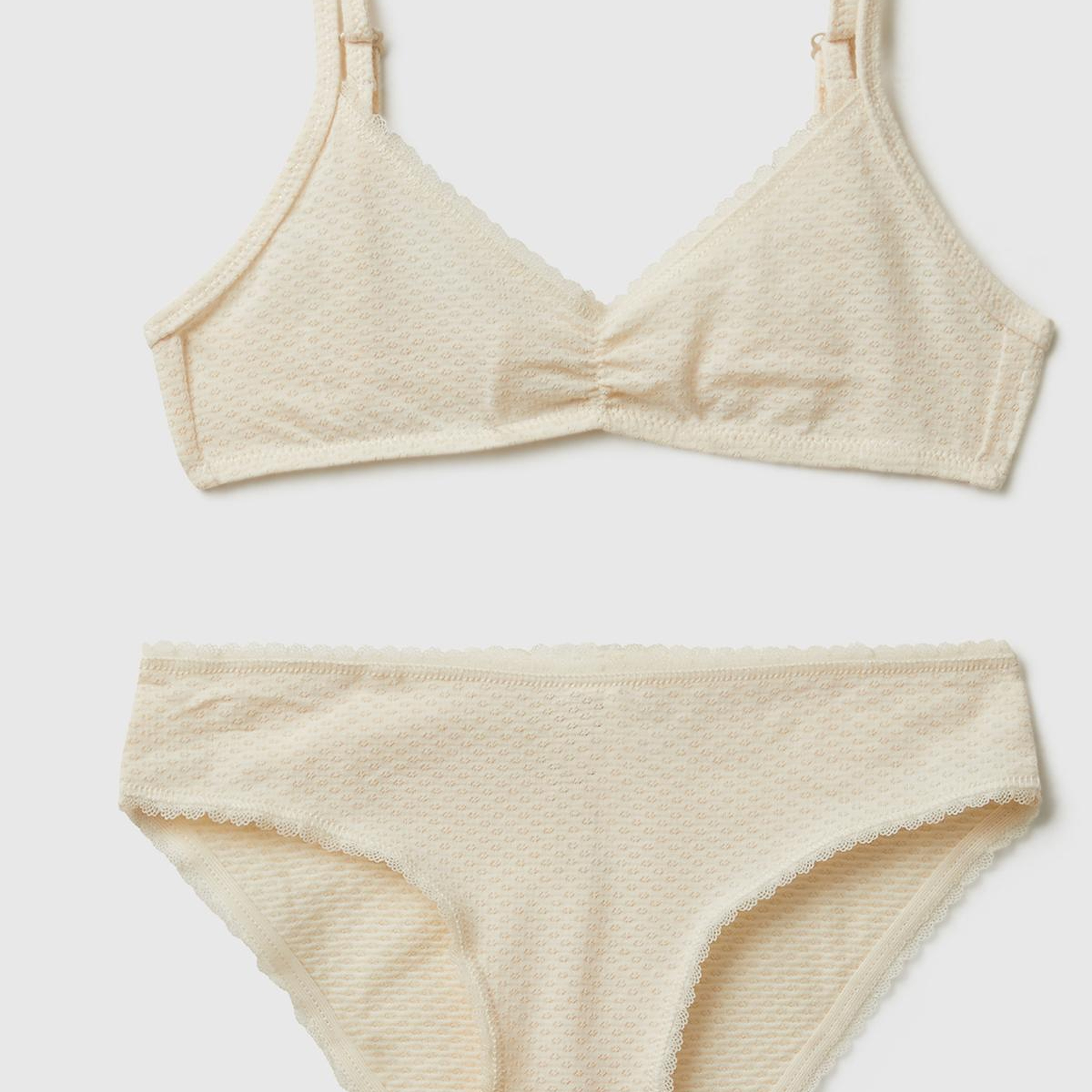 Kız Çocuk Krem Düz Renk Ayarlanabilir Askılı Bikini Takımı
