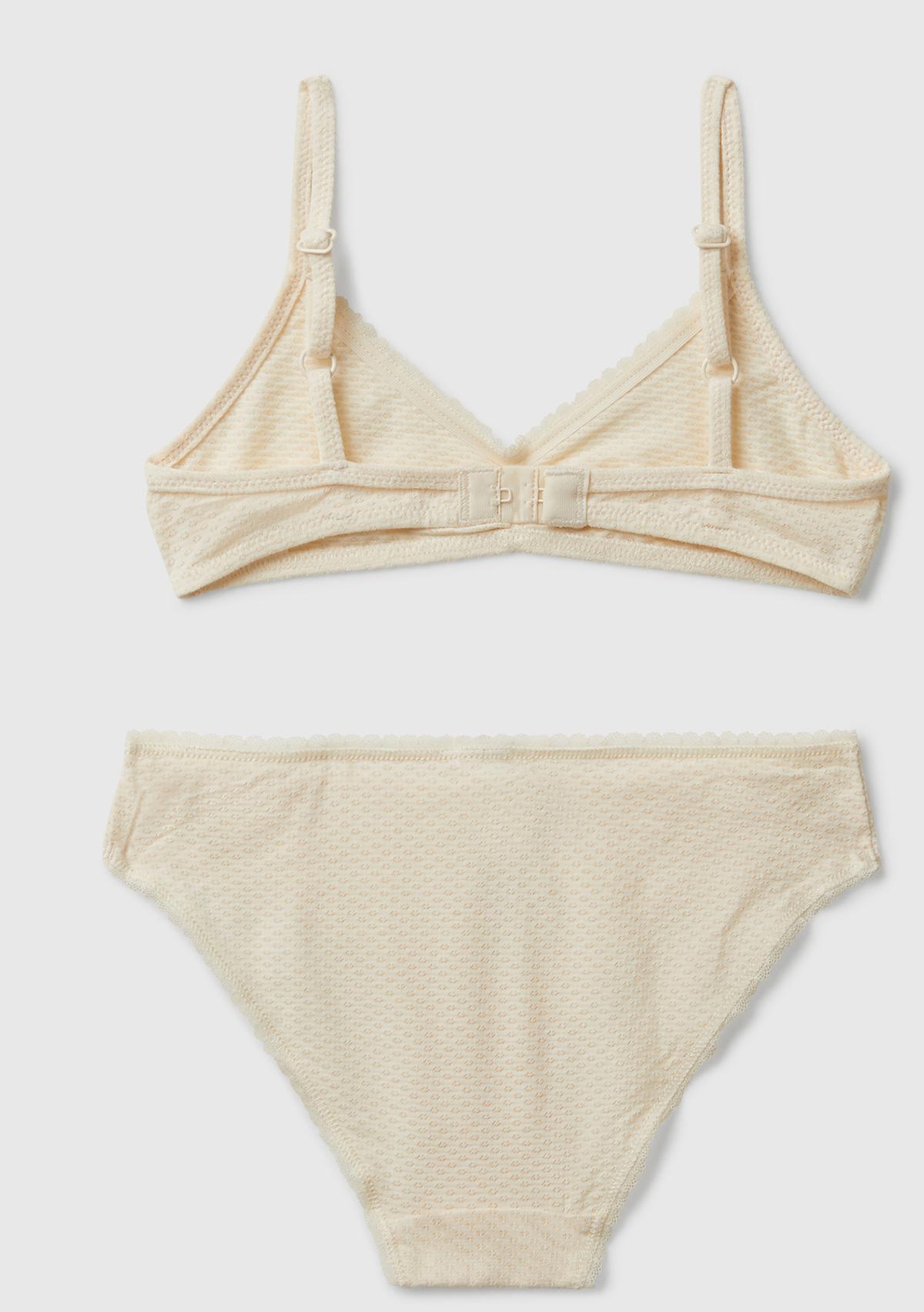 Kız Çocuk Krem Düz Renk Ayarlanabilir Askılı Bikini Takımı