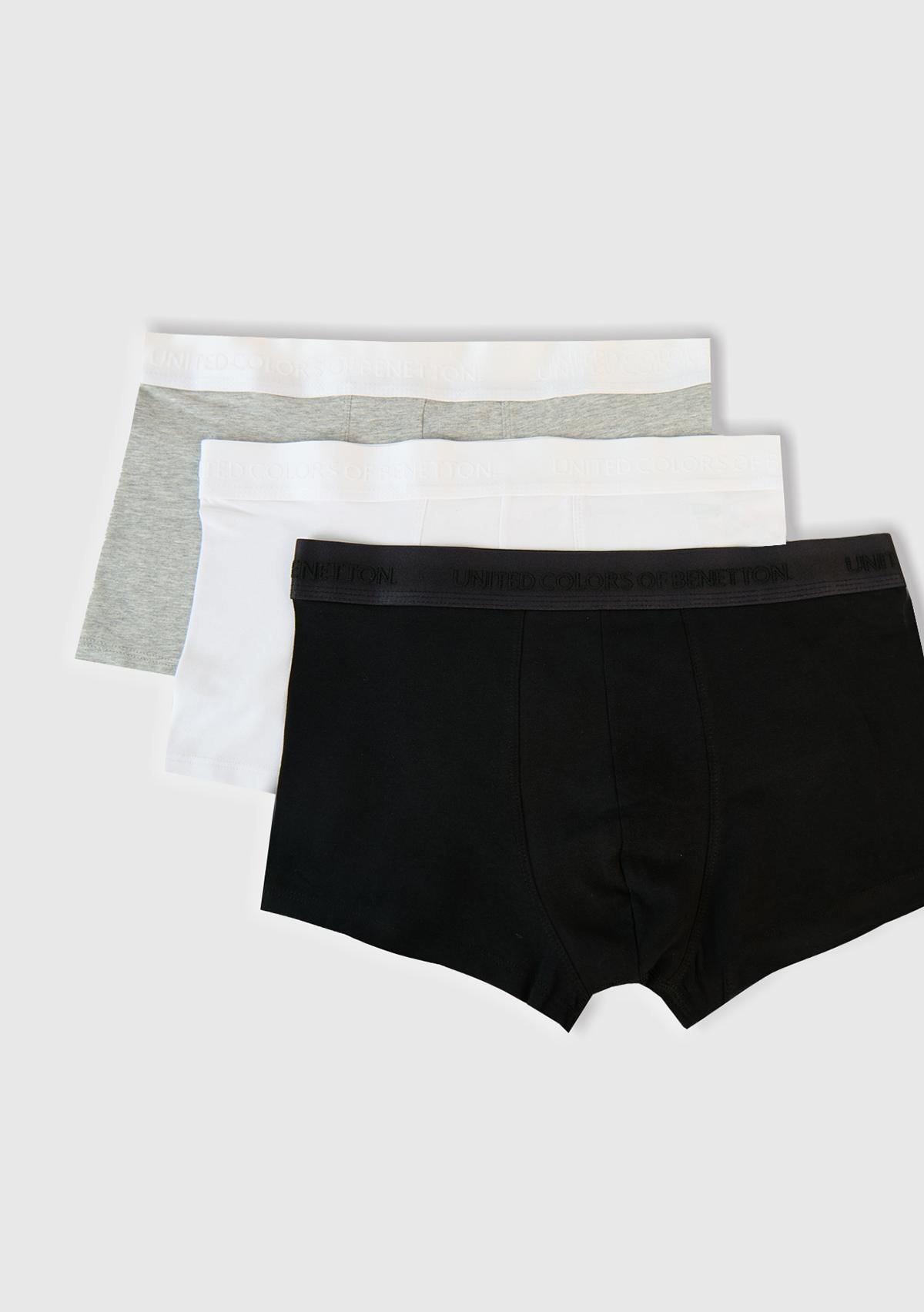Erkek Çok Renkli Pamuk Karışımlı Logo Bantlı 3'lü Boxer Seti