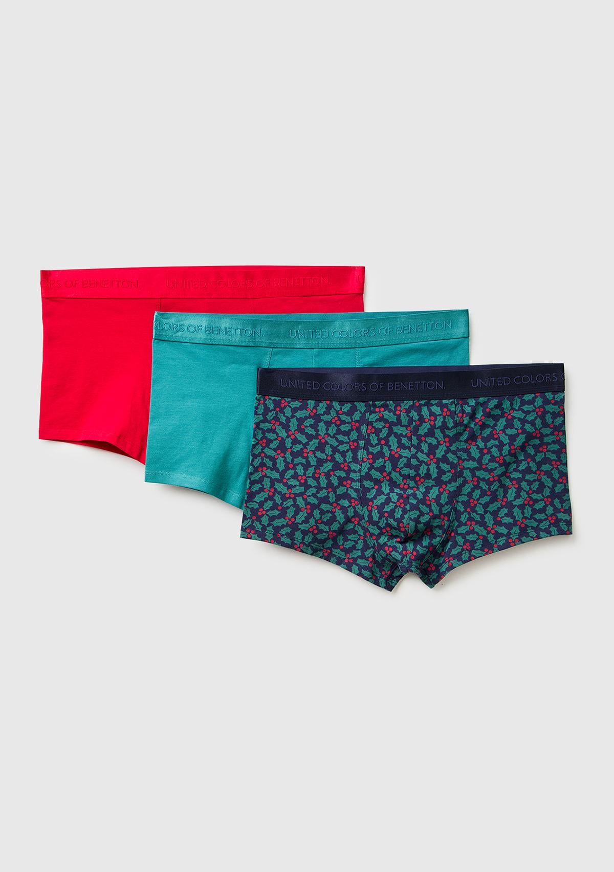 Erkek Yeşil-Kırmızı-Lacivert Pamuklu  3'lü Boxer