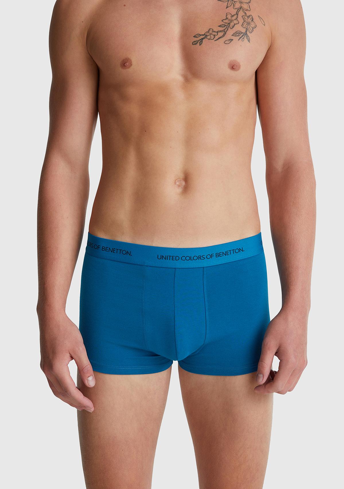 Erkek Mavi Logo Bantlı Boxer