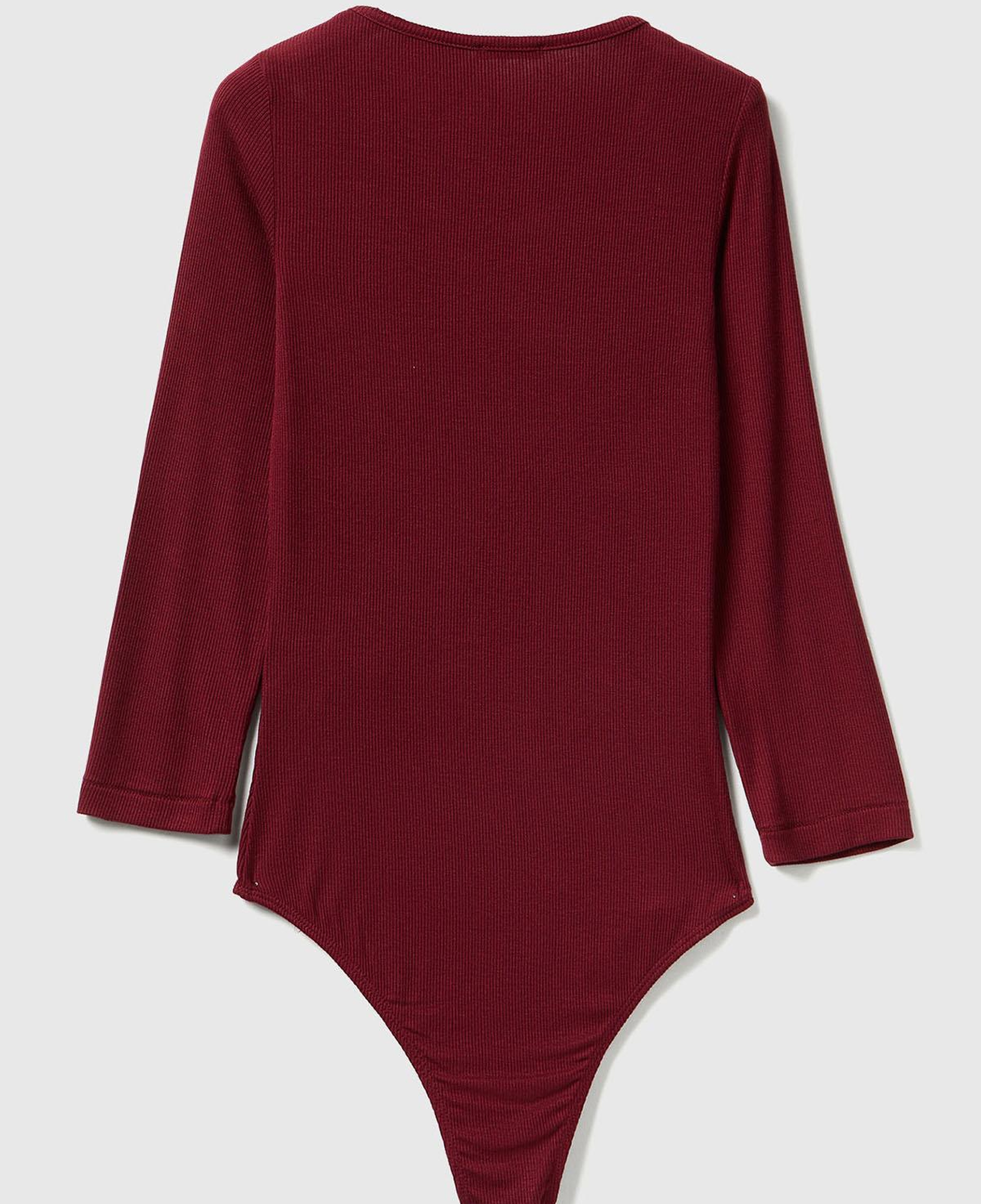 Kadın Bordo Viskoz Karışımlı Yarım Kol Bisiklet Yaka Body