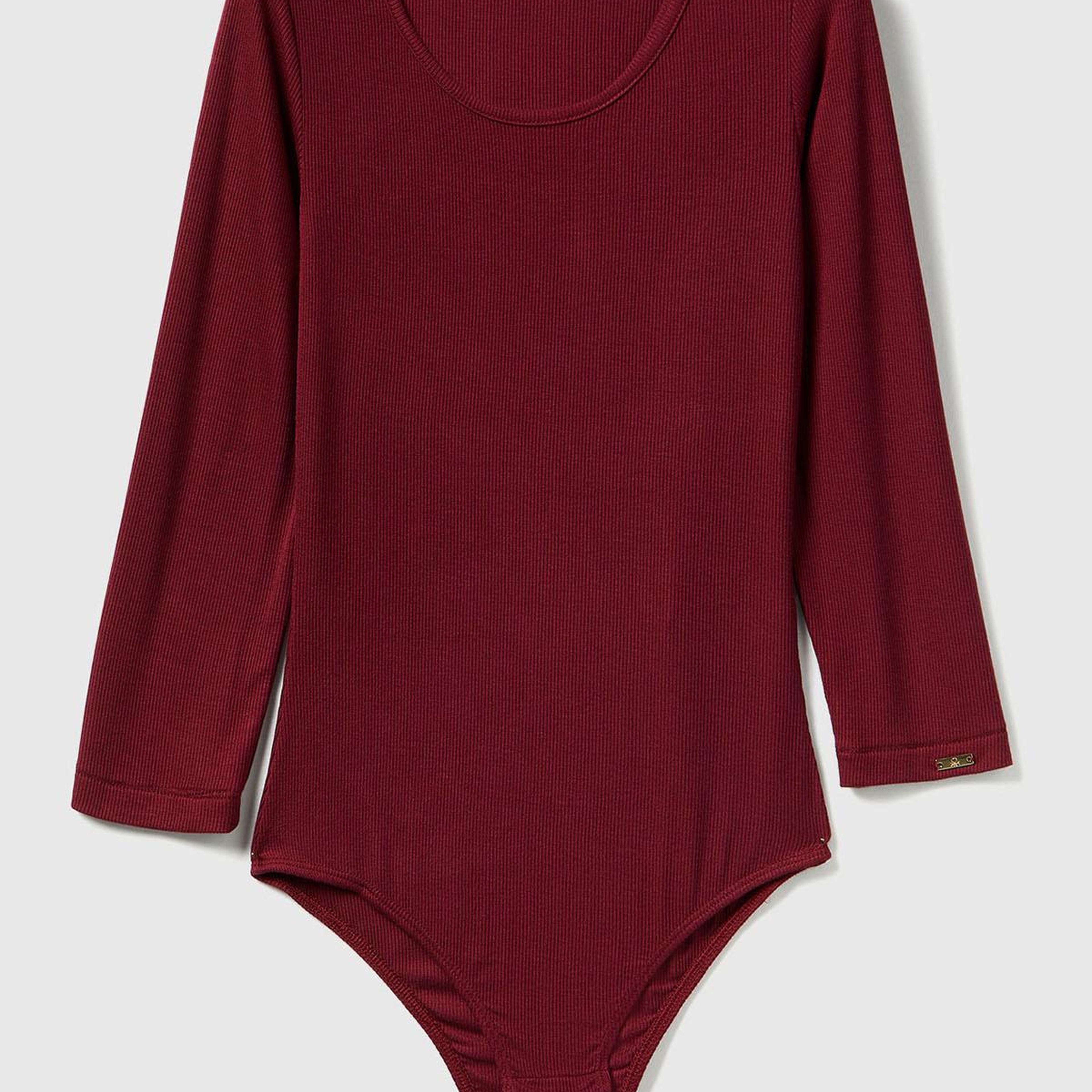 Kadın Bordo Viskoz Karışımlı Yarım Kol Bisiklet Yaka Body