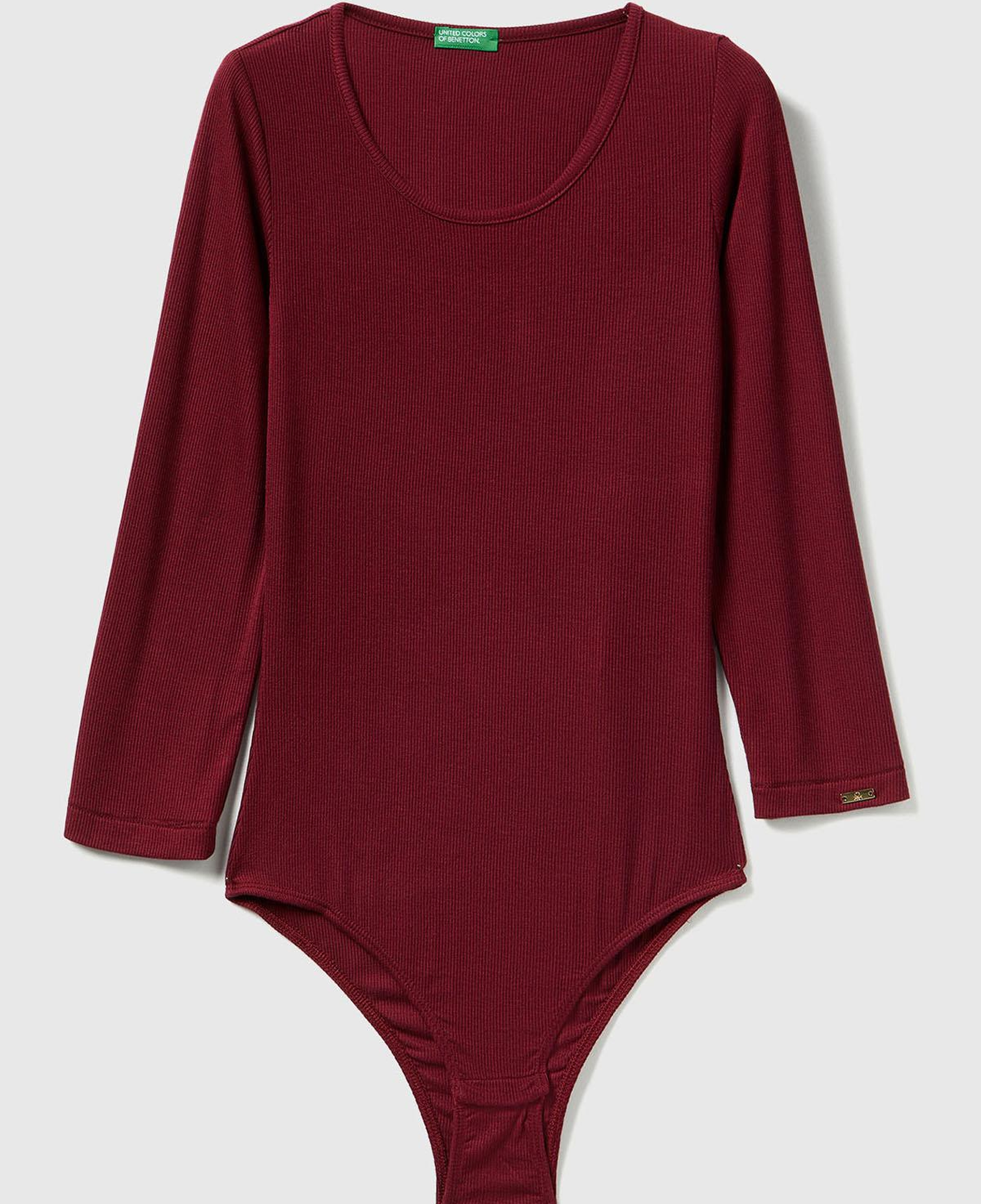 Kadın Bordo Viskoz Karışımlı Yarım Kol Bisiklet Yaka Body