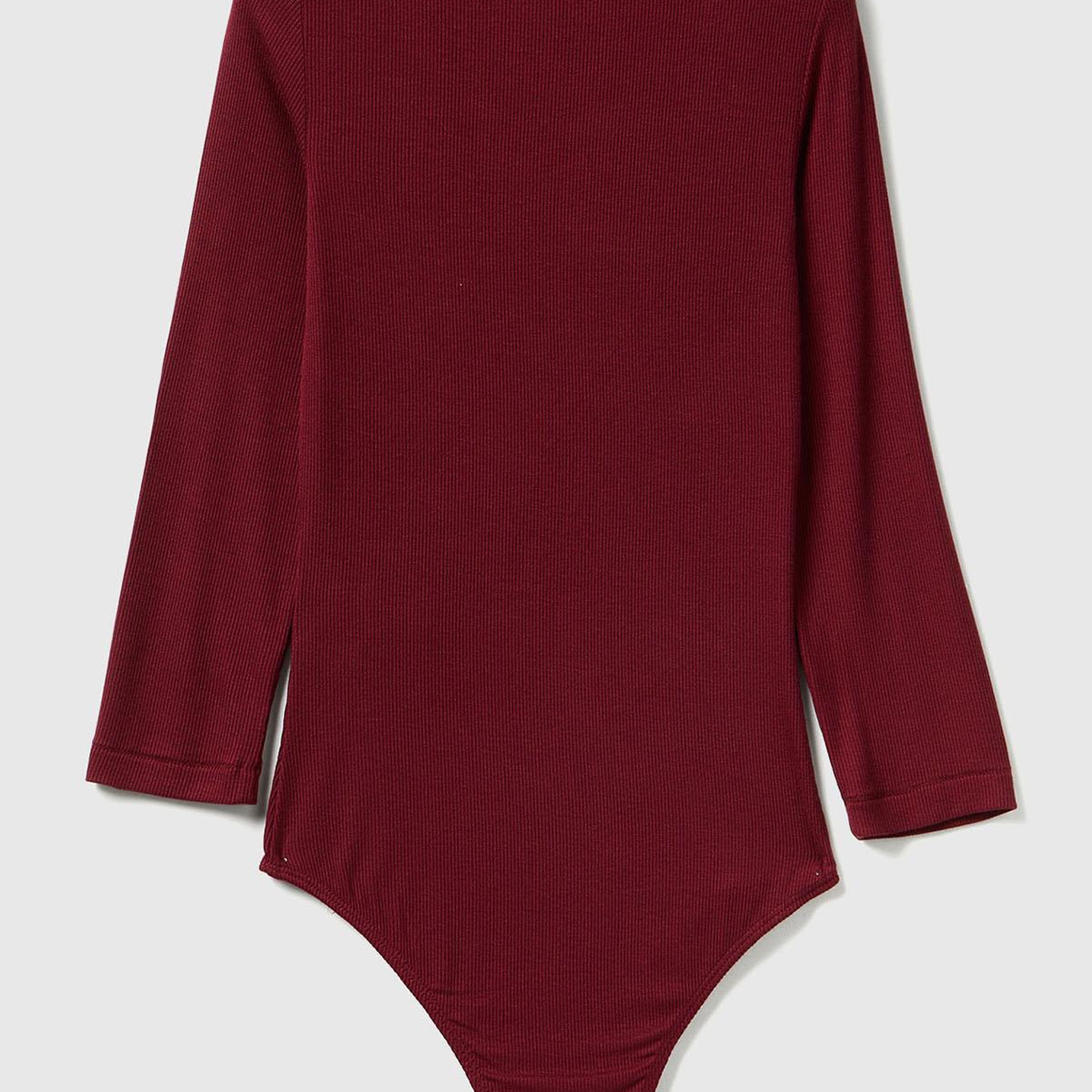 Kadın Bordo Viskoz Karışımlı Yarım Kol Bisiklet Yaka Body