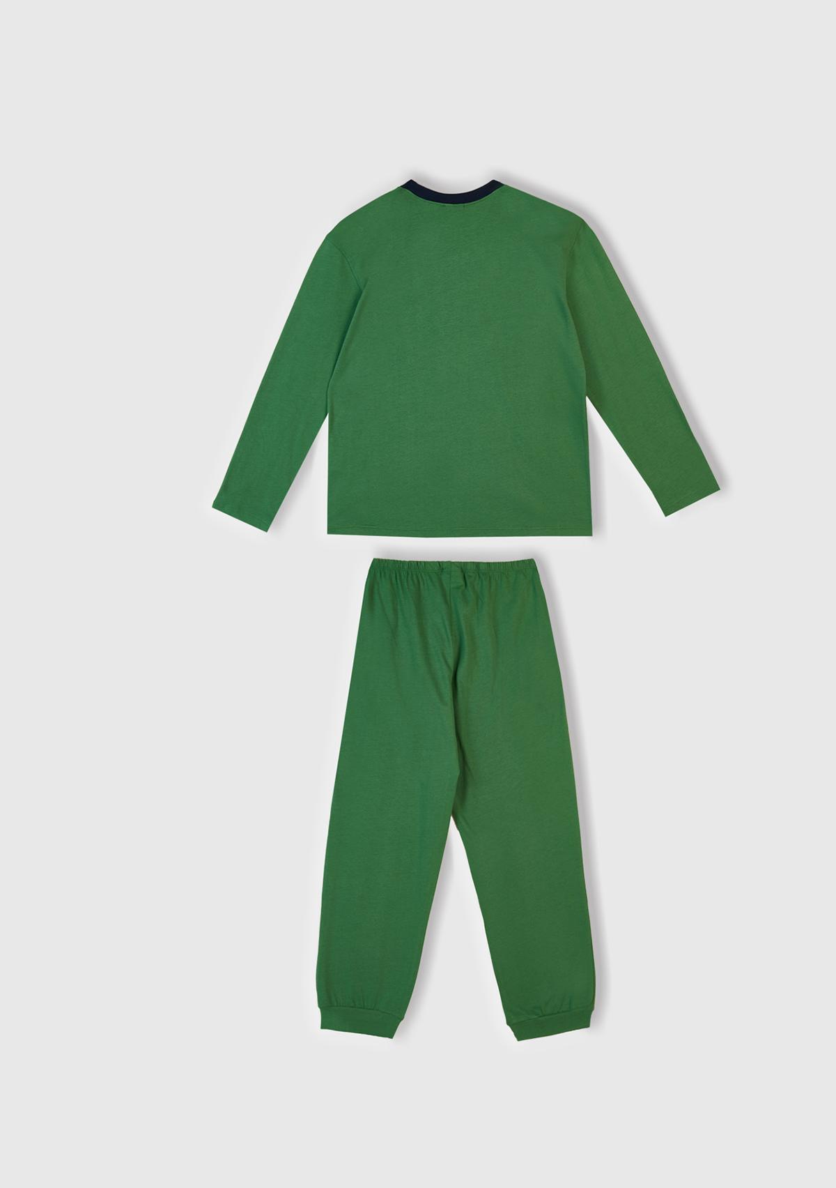 Erkek Çocuk Yeşil Üstü Baskılı Altı Cepli Pijama Takımı
