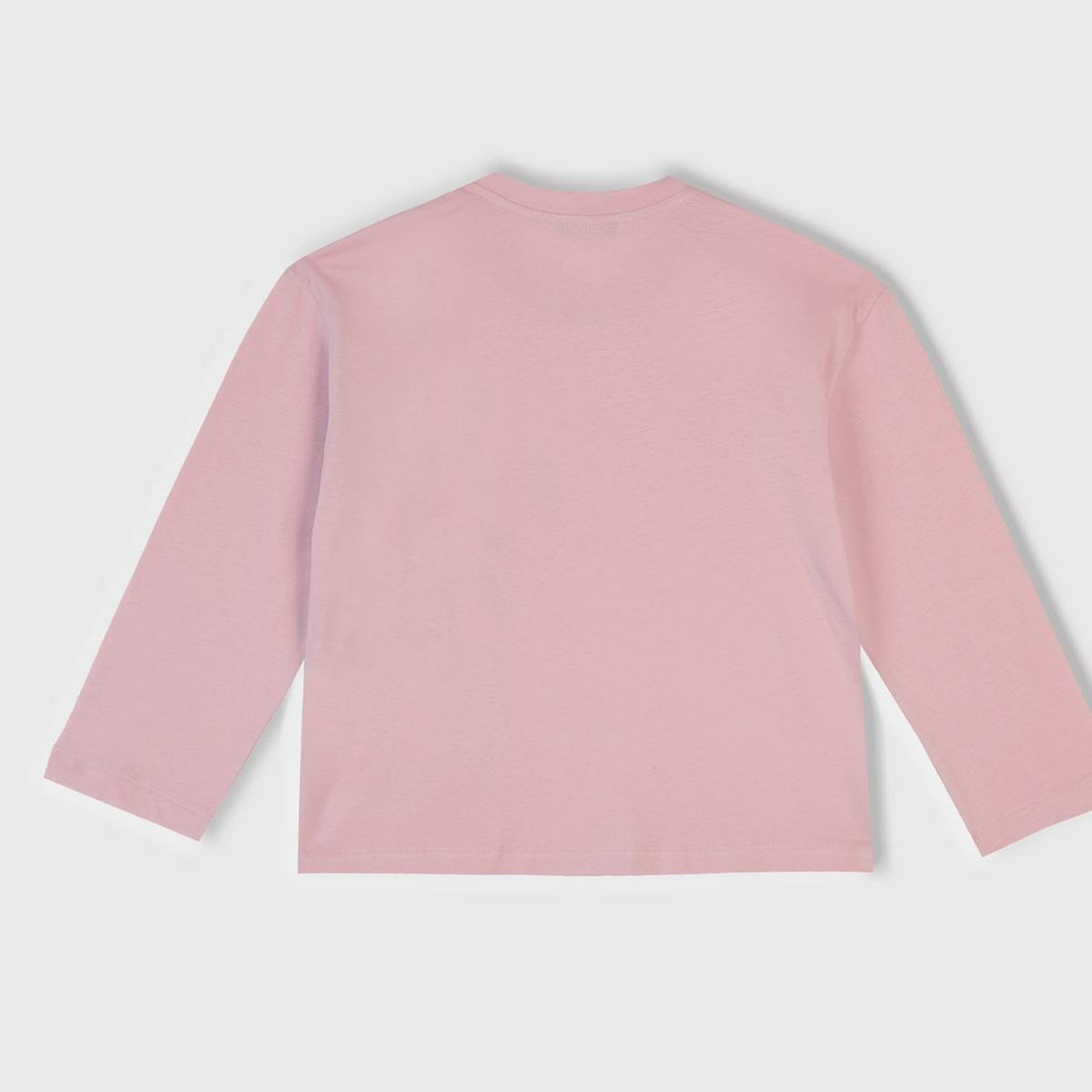 Kız Çocuk Toz Pembe-Mor Üstü Baskılı Cep Detaylı Altı Desenli Slim Fit Pijama Takımı