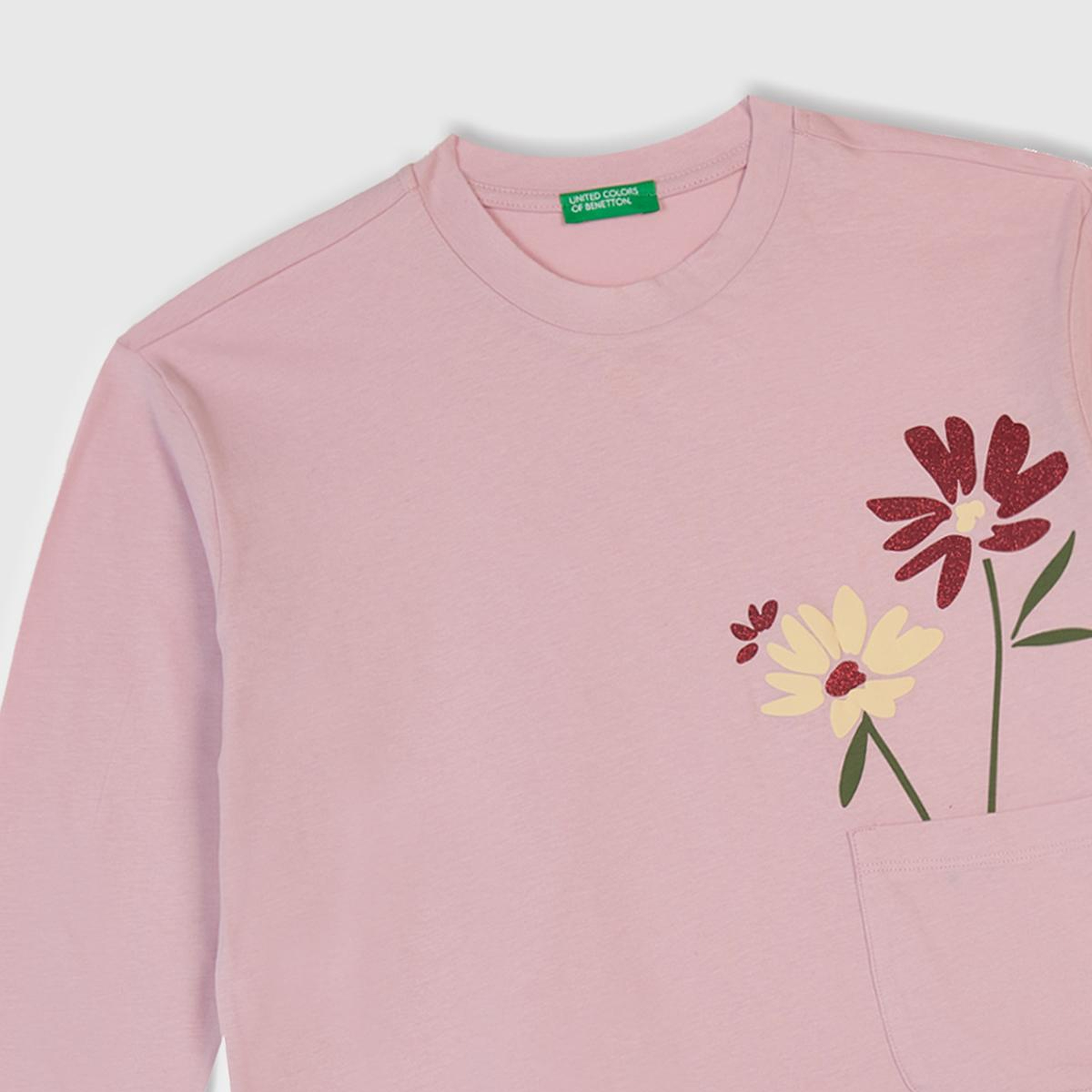 Kız Çocuk Toz Pembe-Mor Üstü Baskılı Cep Detaylı Altı Desenli Slim Fit Pijama Takımı