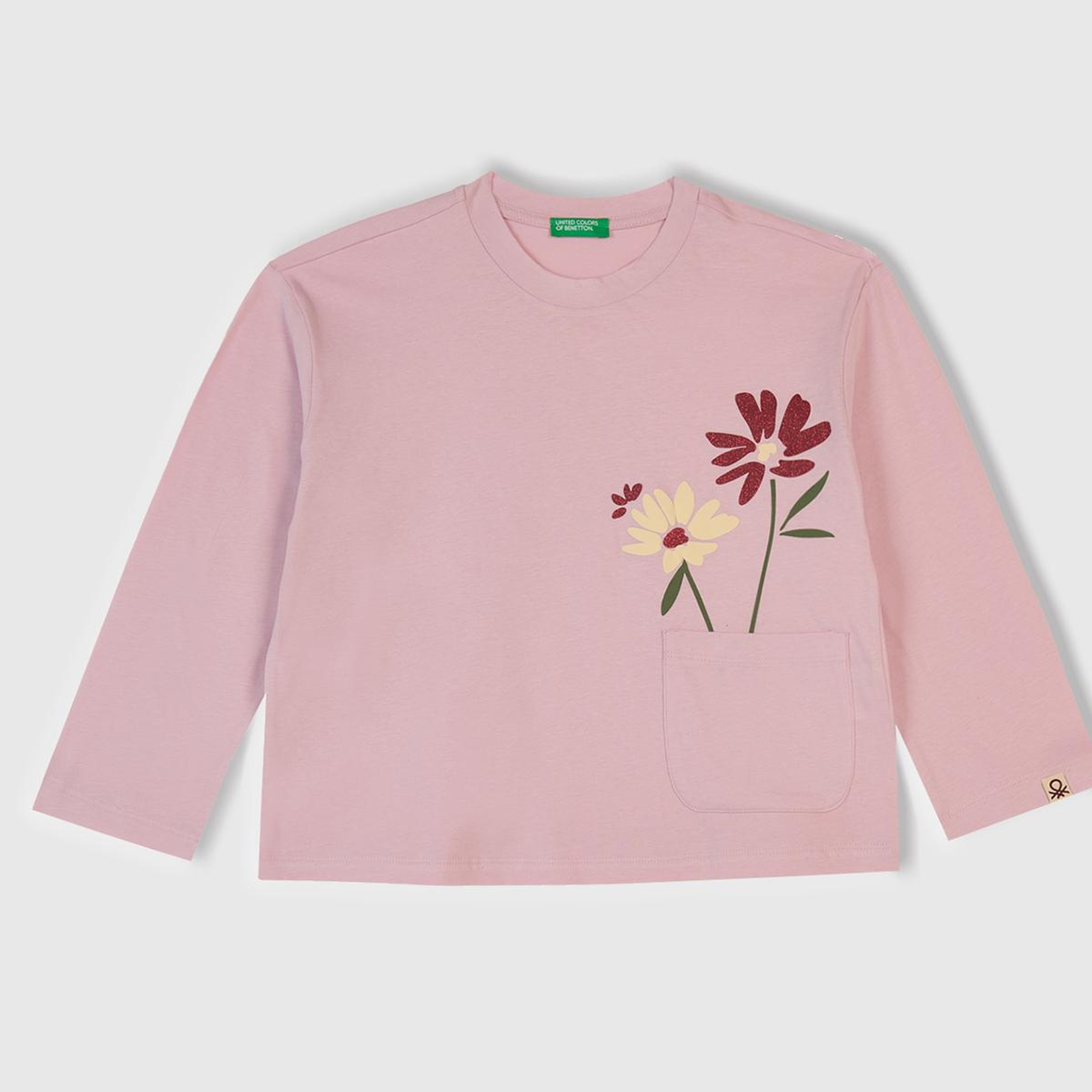 Kız Çocuk Toz Pembe-Mor Üstü Baskılı Cep Detaylı Altı Desenli Slim Fit Pijama Takımı