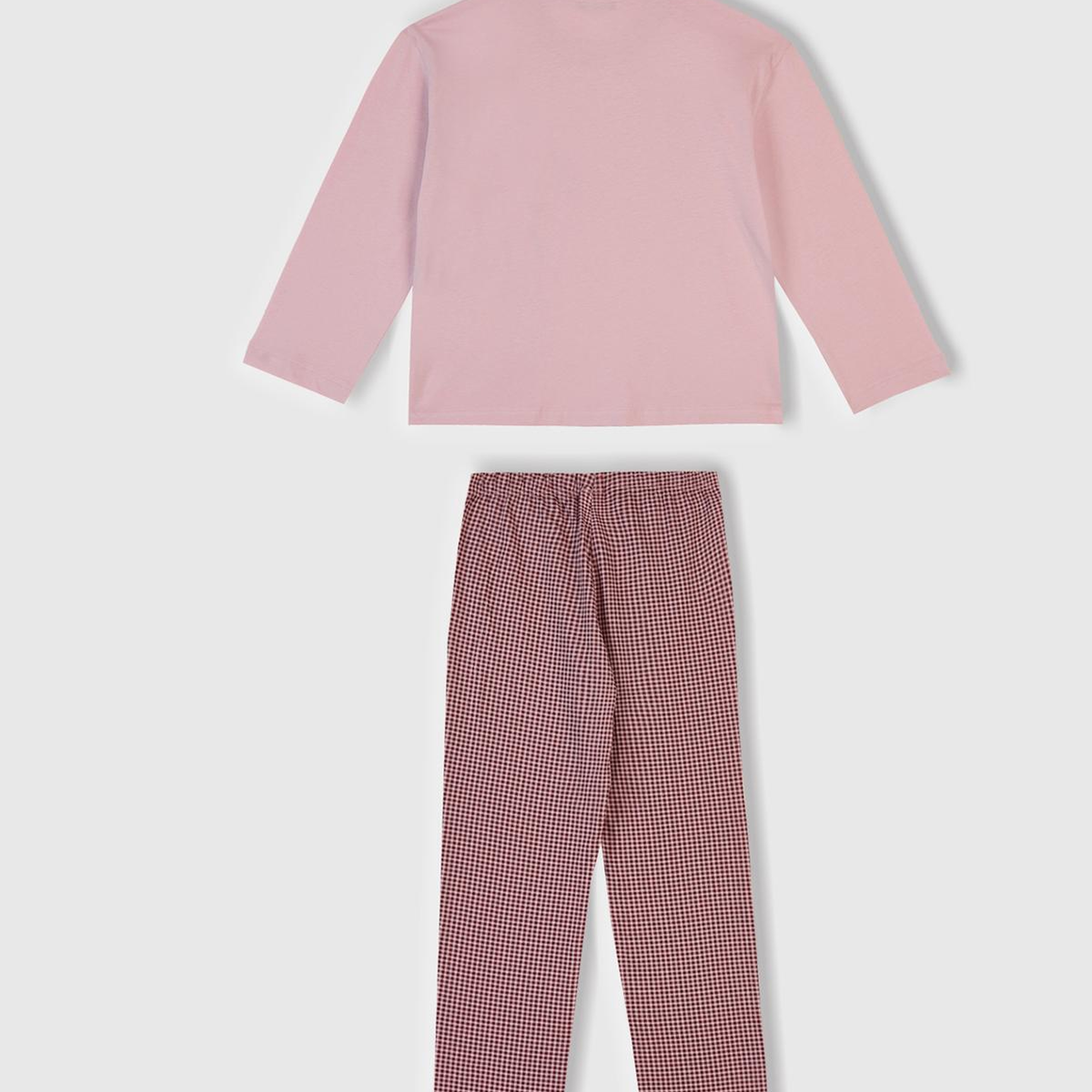 Kız Çocuk Toz Pembe-Mor Üstü Baskılı Cep Detaylı Altı Desenli Slim Fit Pijama Takımı