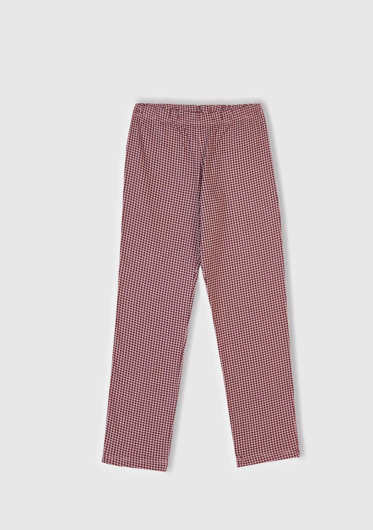 Kız Çocuk Toz Pembe-Mor Üstü Baskılı Cep Detaylı Altı Desenli Slim Fit Pijama Takımı