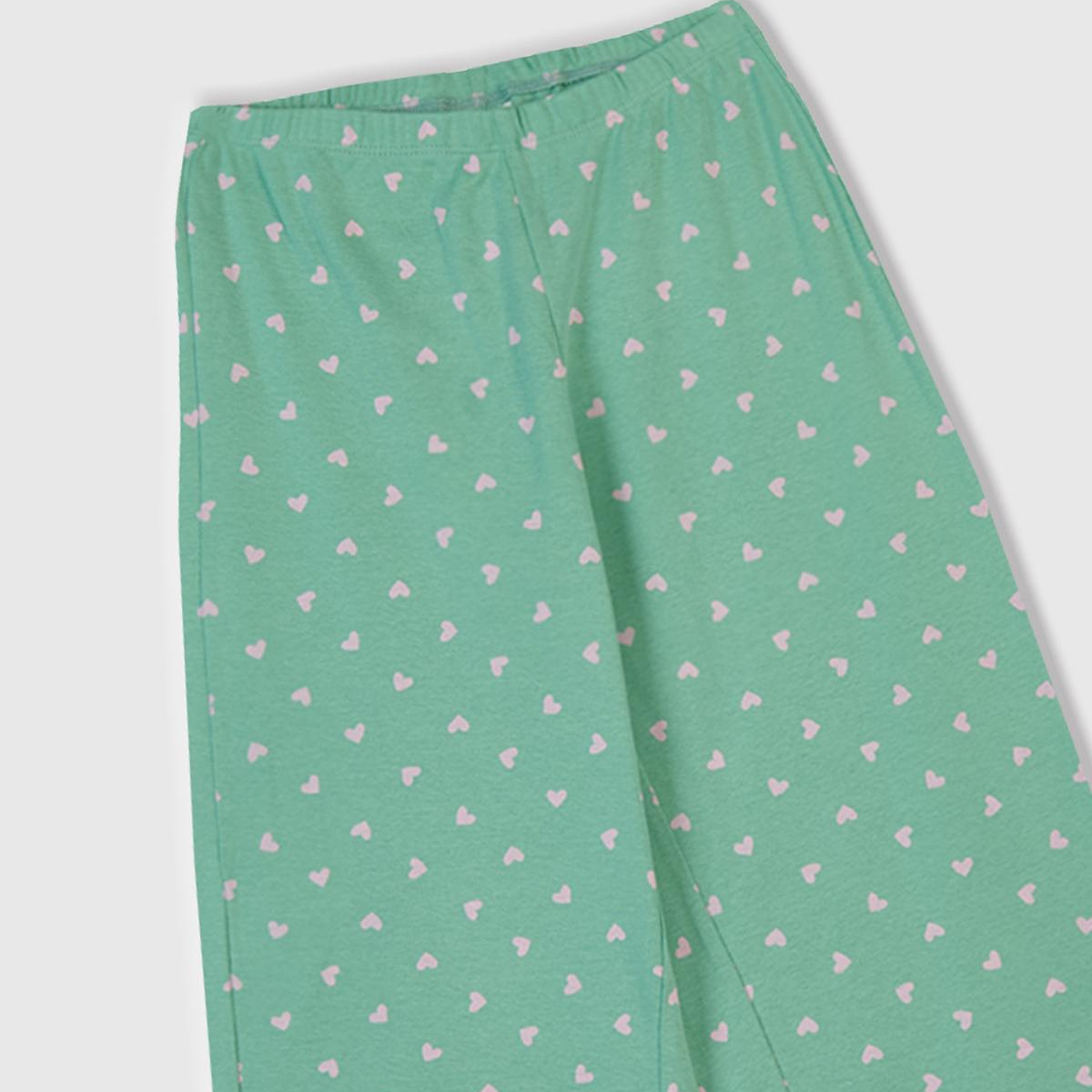 Kız Çocuk Turkuaz Desenli Fırfır Detaylı Pijama Takımı