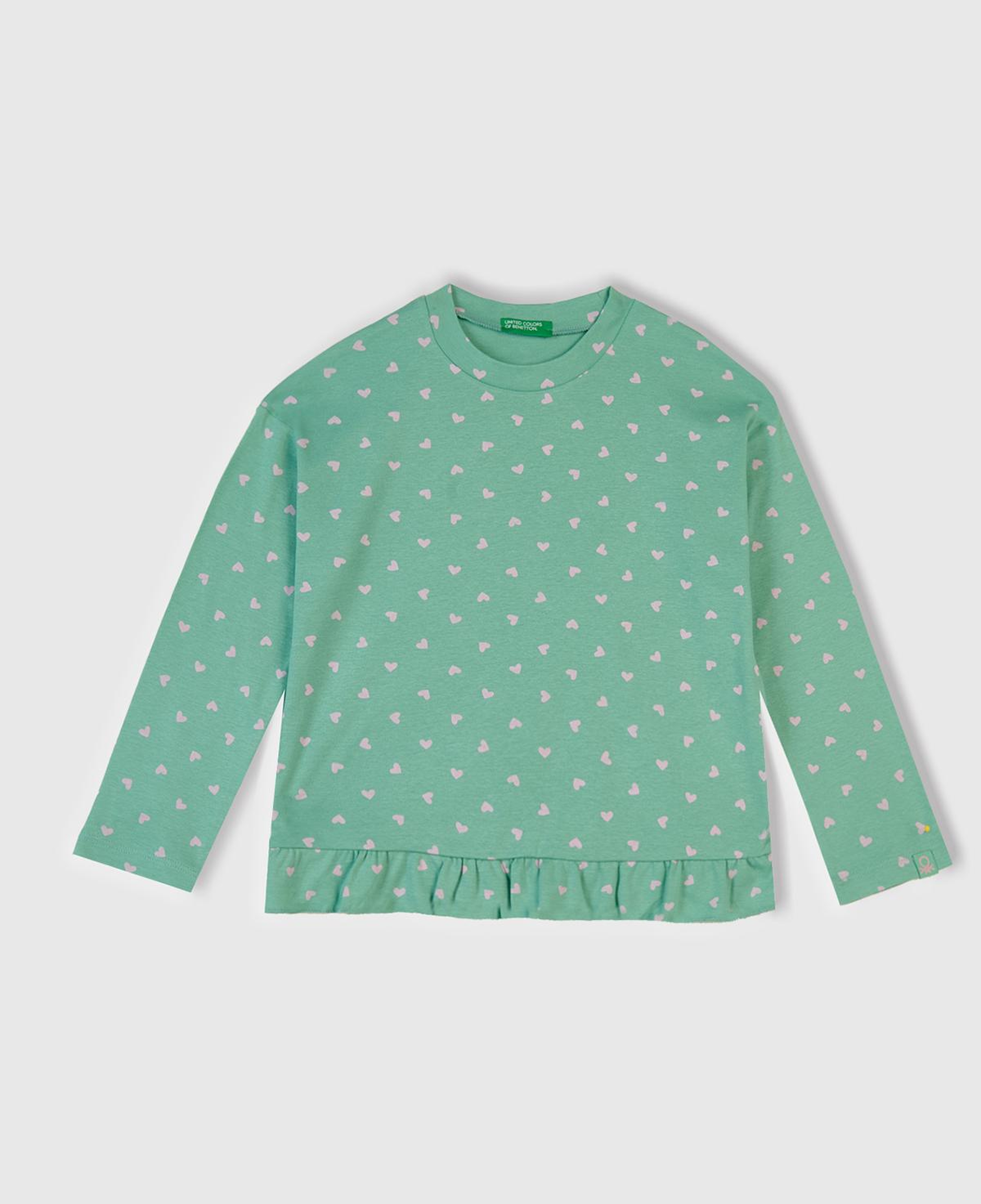 Kız Çocuk Turkuaz Desenli Fırfır Detaylı Pijama Takımı