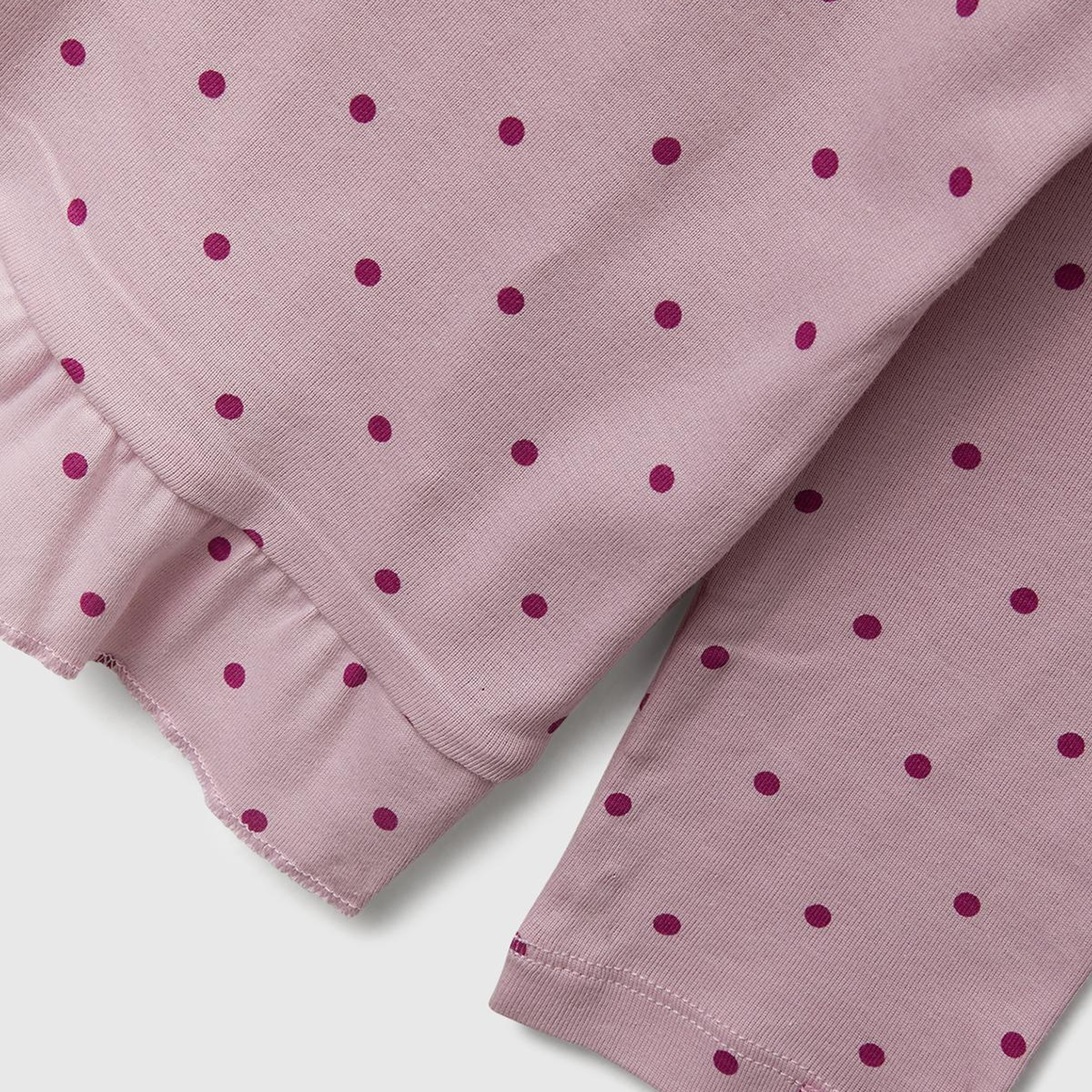 Kız Çocuk Soluk Pembe Desenli Fırfır Detaylı Pijama Takımı