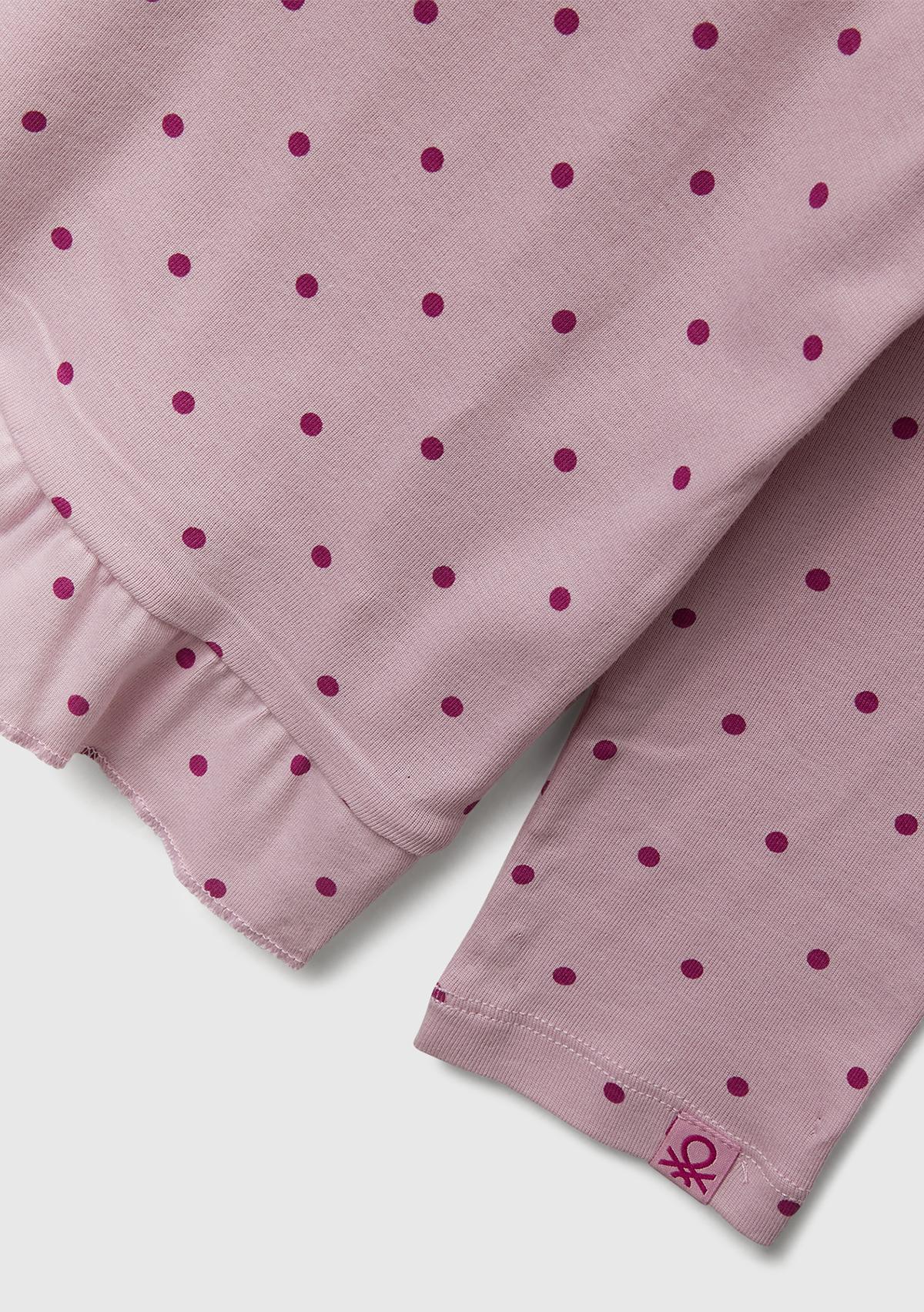 Kız Çocuk Soluk Pembe Desenli Fırfır Detaylı Pijama Takımı