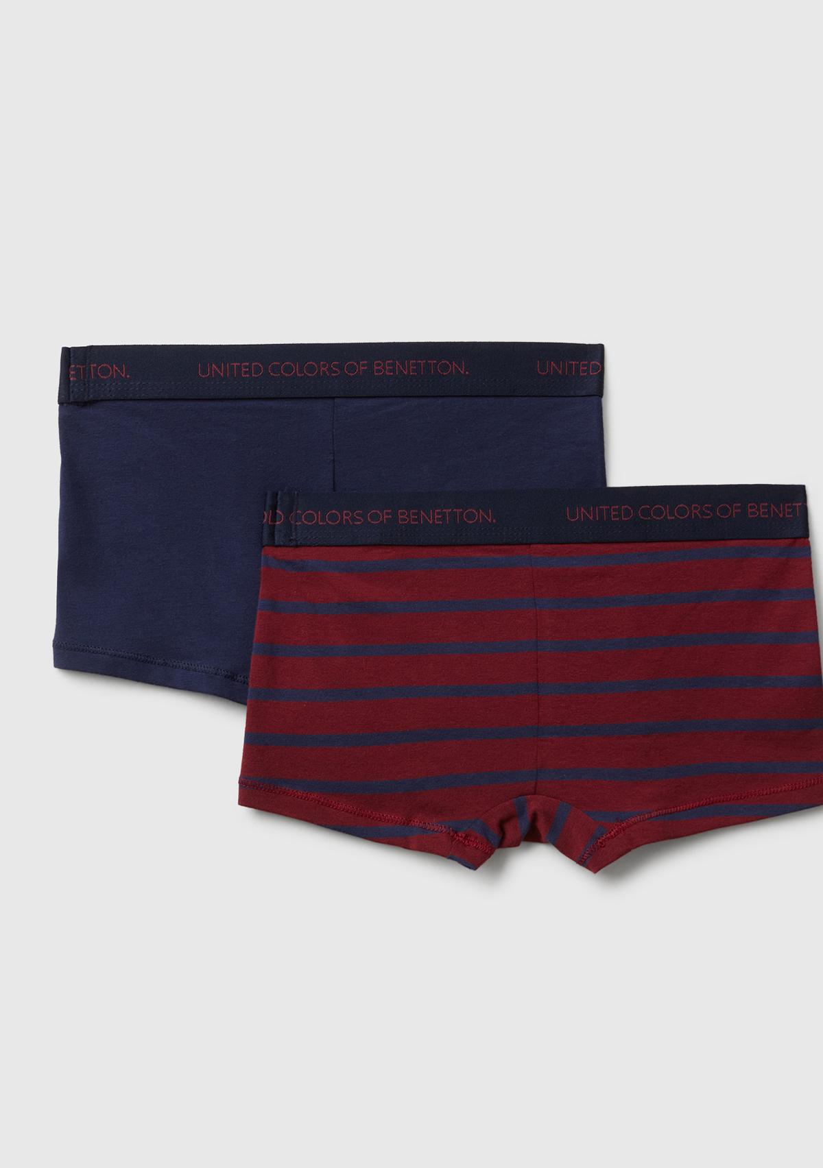 Erkek Çocuk Lacivert-Bordo Bel Bandı Logolu 2'li Boxer Seti