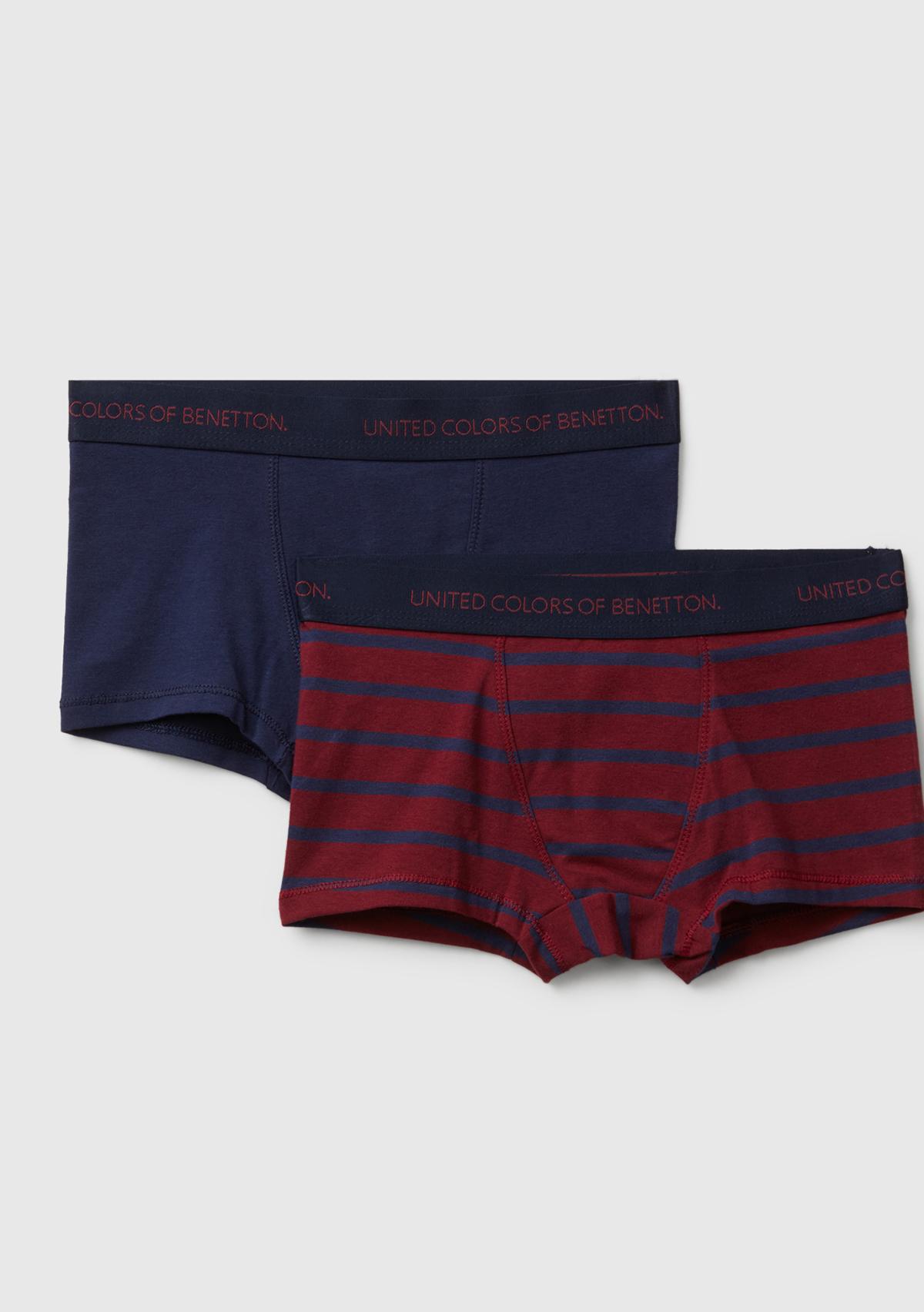 Erkek Çocuk Lacivert-Bordo Bel Bandı Logolu 2'li Boxer Seti