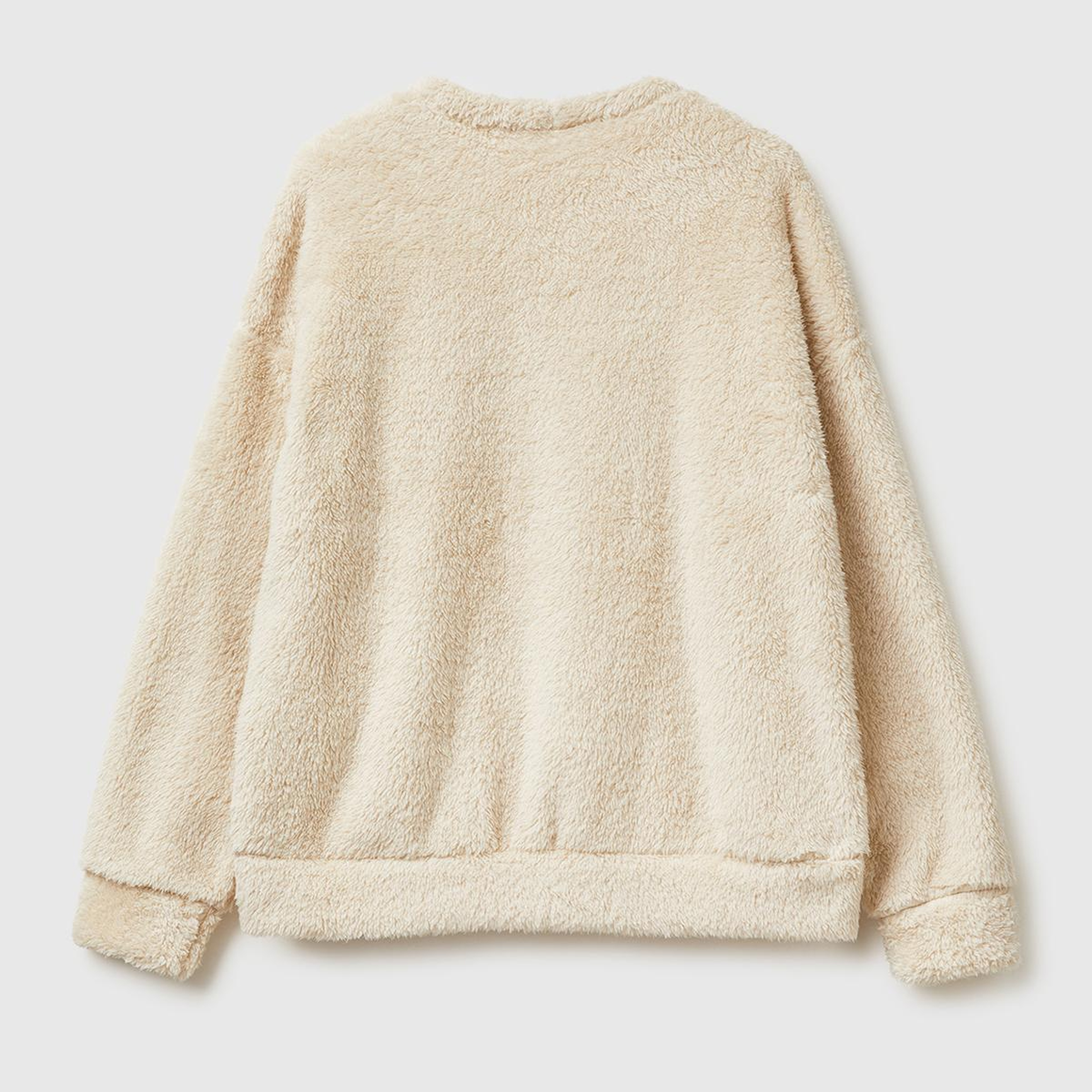 Kadın Krem Polar Teddy Nakışlı Pijama Üstü