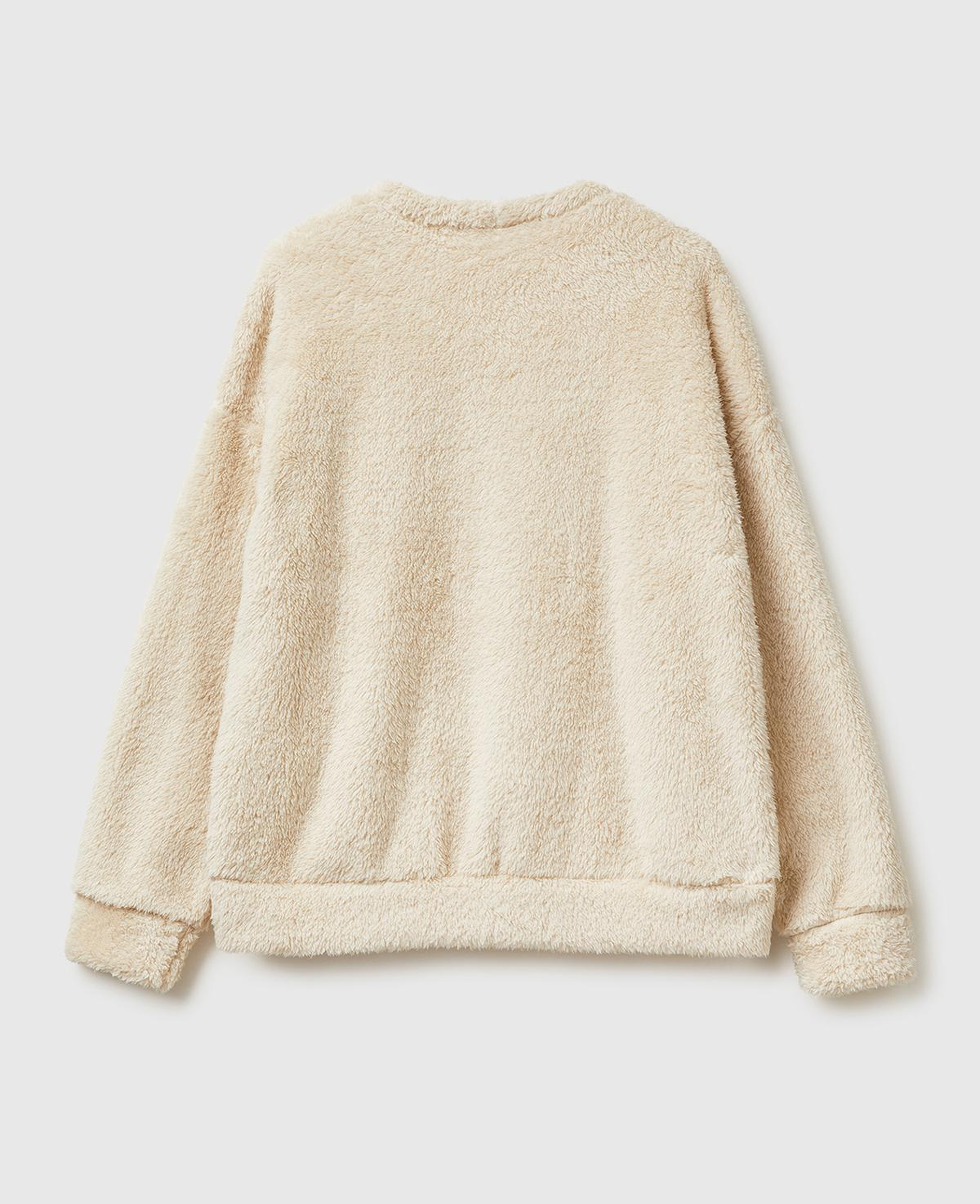 Kadın Krem Polar Teddy Nakışlı Pijama Üstü