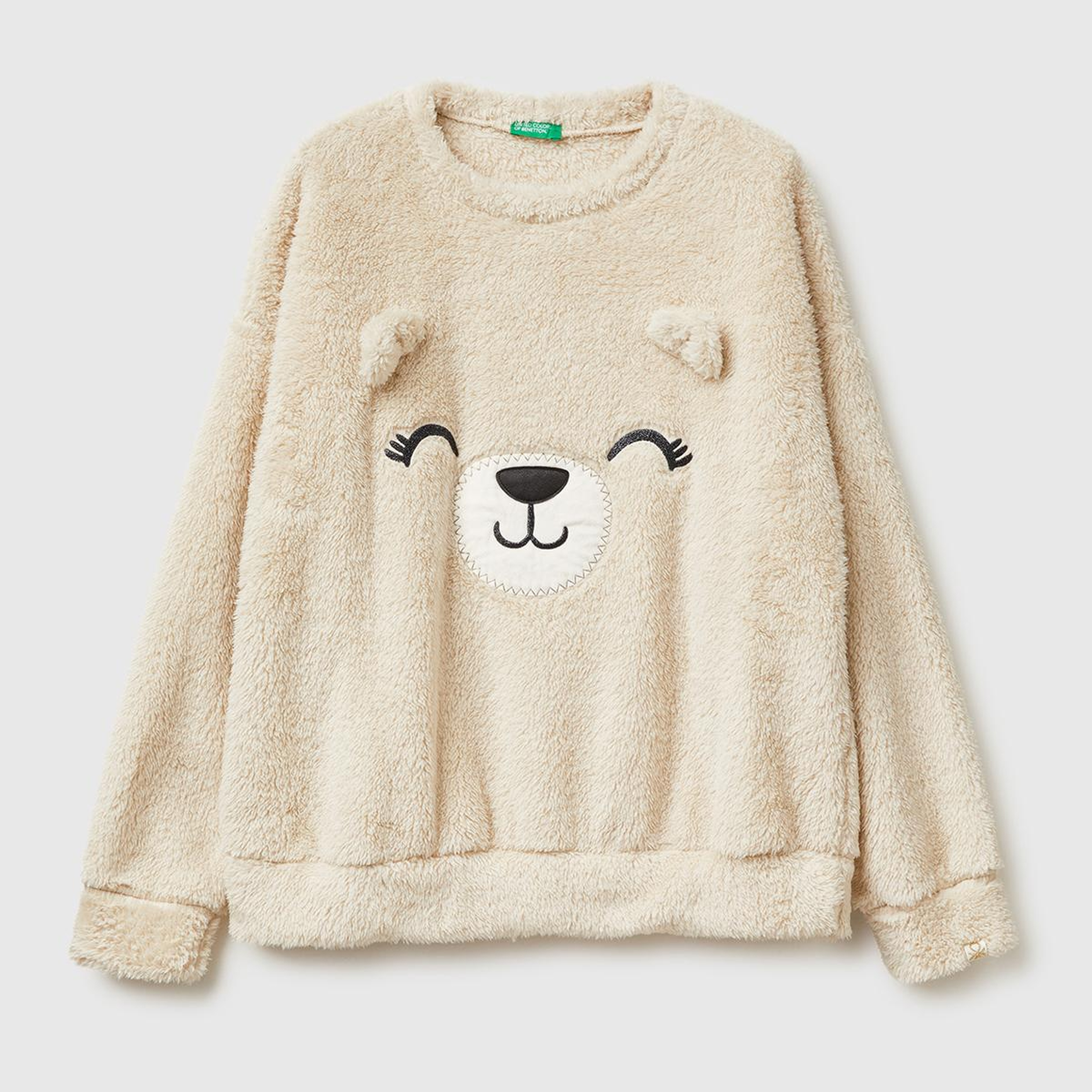 Kadın Krem Polar Teddy Nakışlı Pijama Üstü