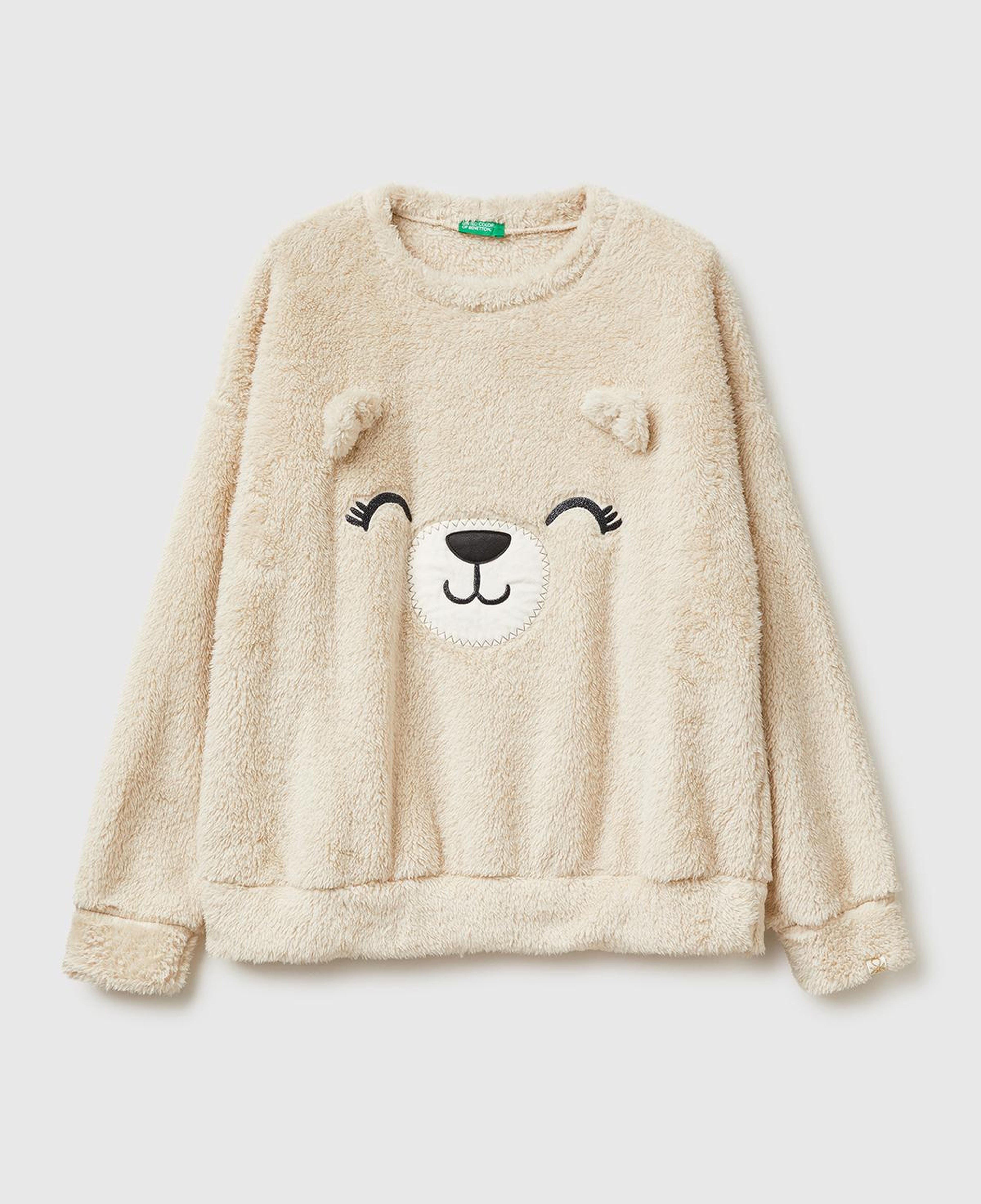 Kadın Krem Polar Teddy Nakışlı Pijama Üstü
