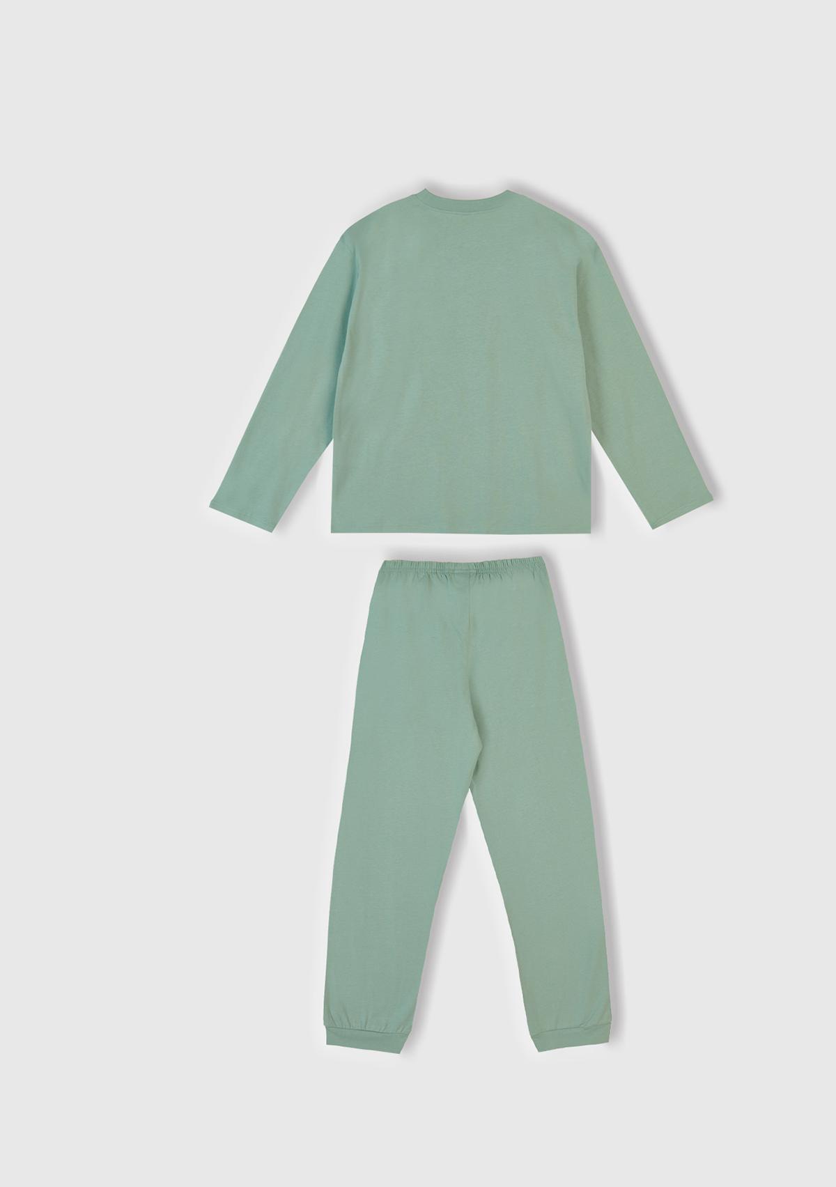 Erkek Çocuk Açık Yeşil Üstü Disney Baskılı Altı Paçası Lastikli Pijama Takımı