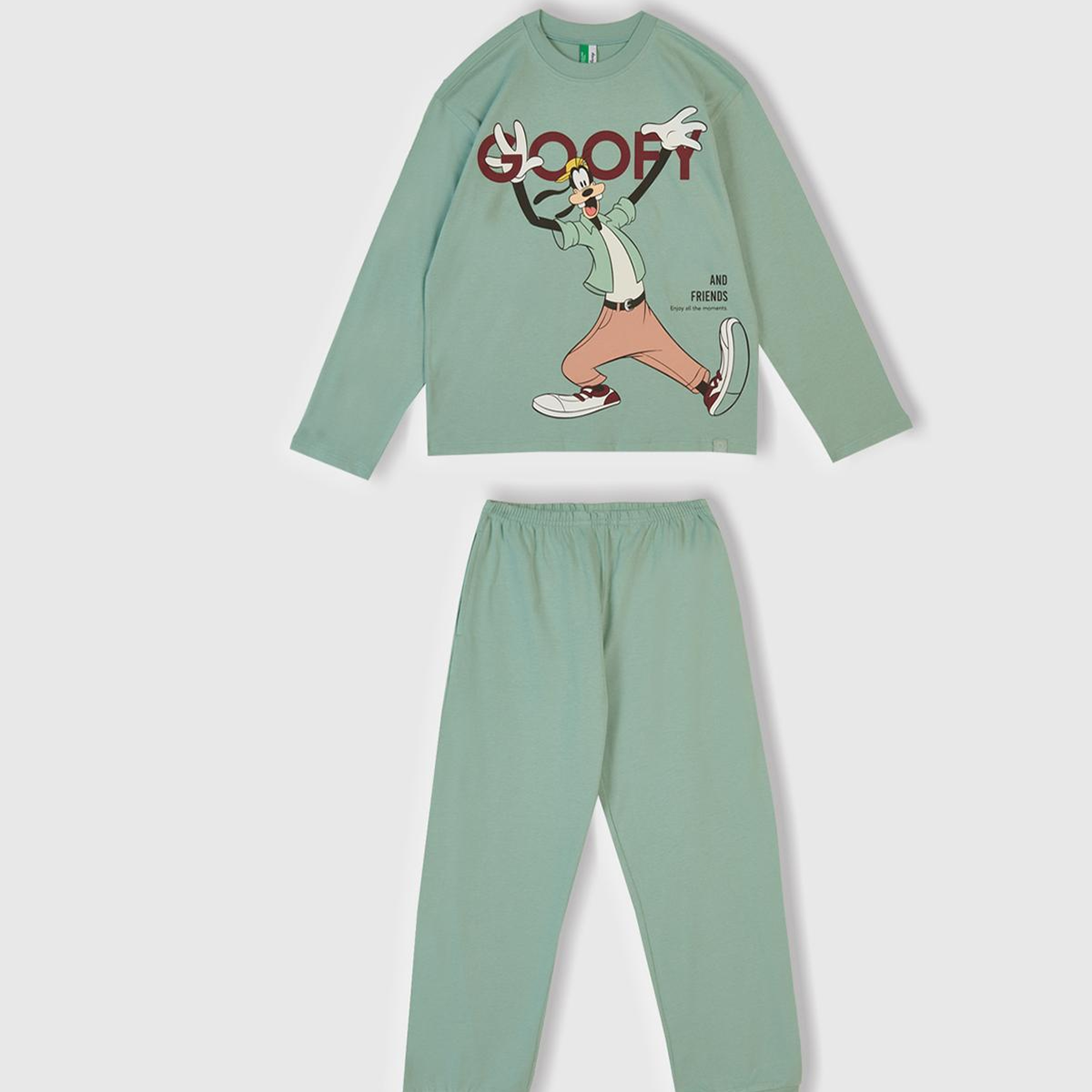 Erkek Çocuk Açık Yeşil Üstü Disney Baskılı Altı Paçası Lastikli Pijama Takımı