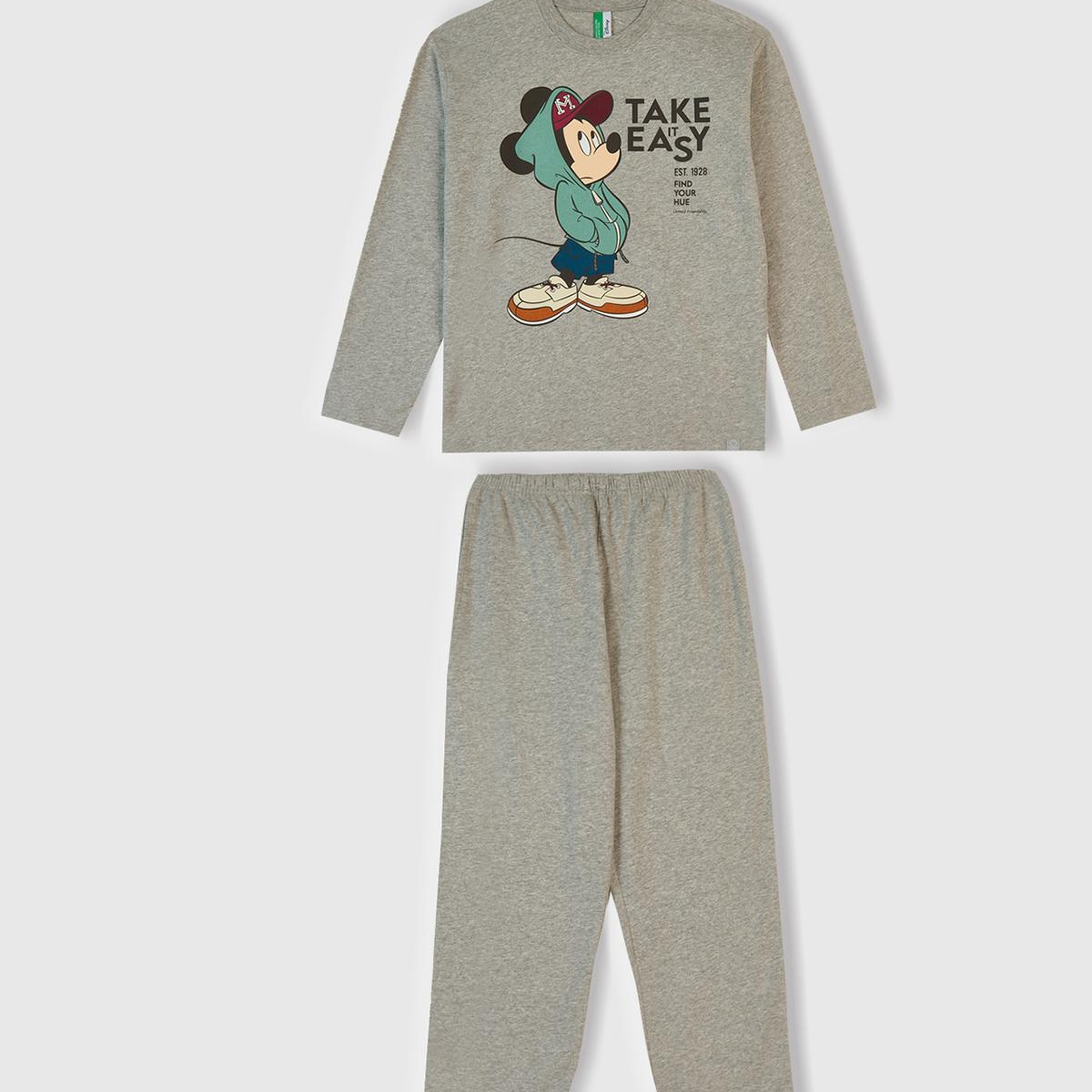 Erkek Çocuk Gri Melanj Üstü Disney Baskılı Altı Paçası Lastikli Pijama Takımı