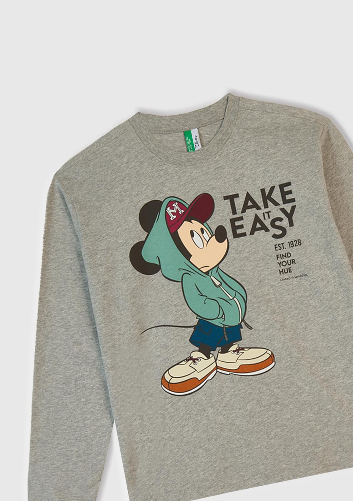 Erkek Çocuk Gri Melanj Üstü Disney Baskılı Altı Paçası Lastikli Pijama Takımı