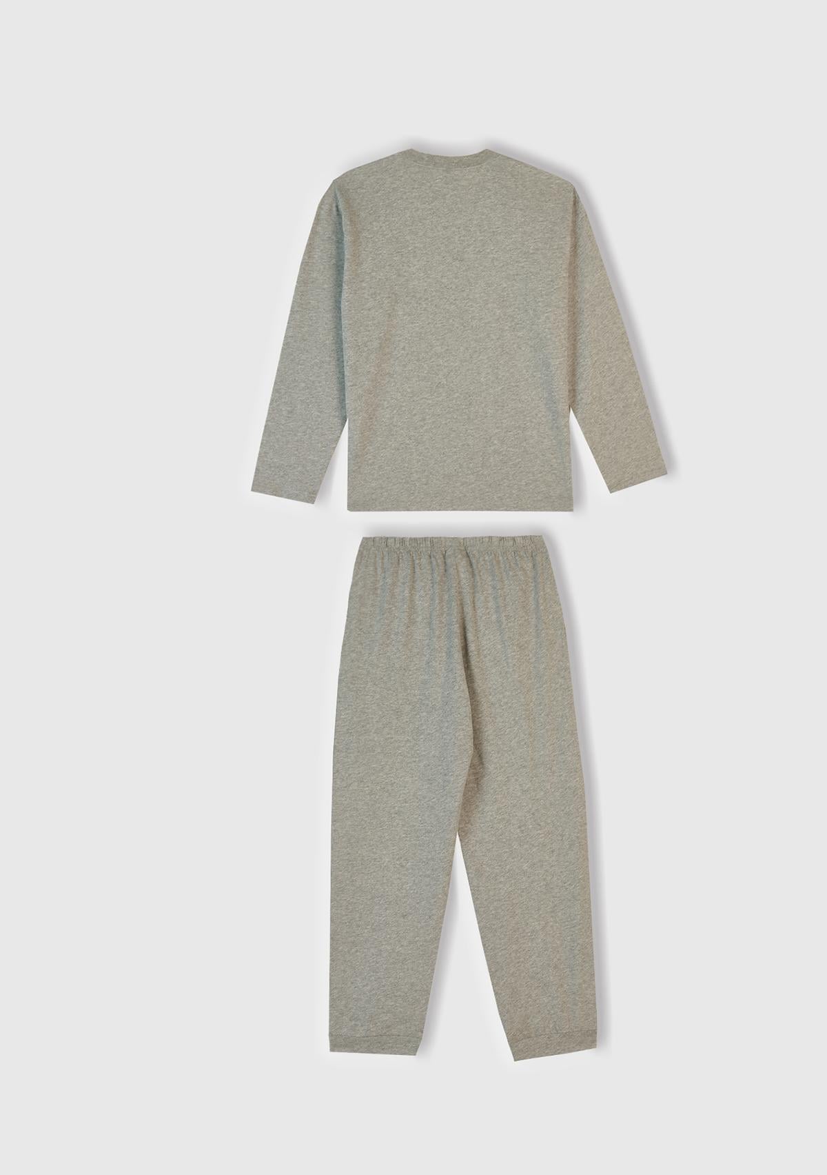 Erkek Çocuk Gri Melanj Üstü Disney Baskılı Altı Paçası Lastikli Pijama Takımı