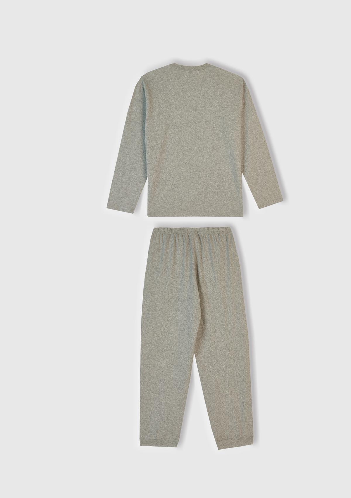Erkek Çocuk Gri Melanj Üstü Disney Baskılı Altı Paçası Lastikli Pijama Takımı