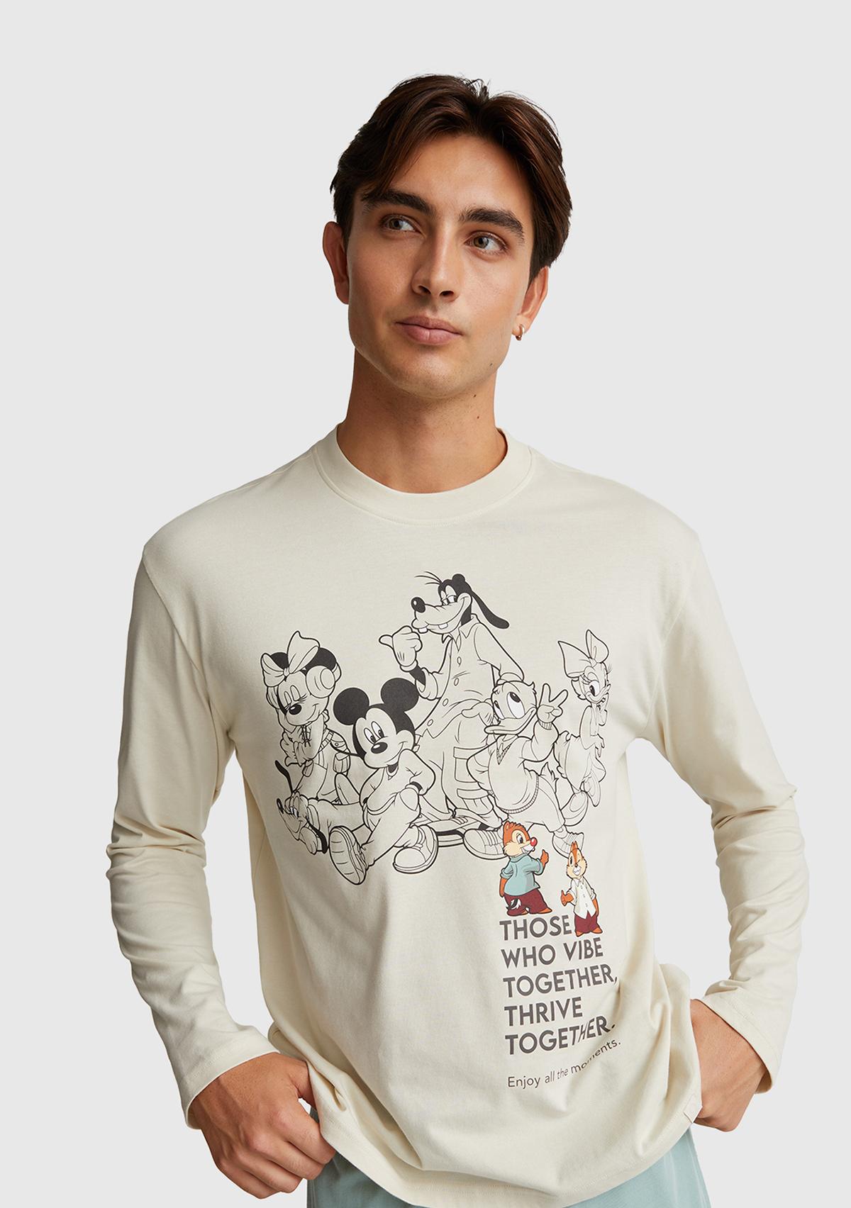 Erkek Krem %100 Koton Disney Baskılı Uzun Kollu Pijama Üstü