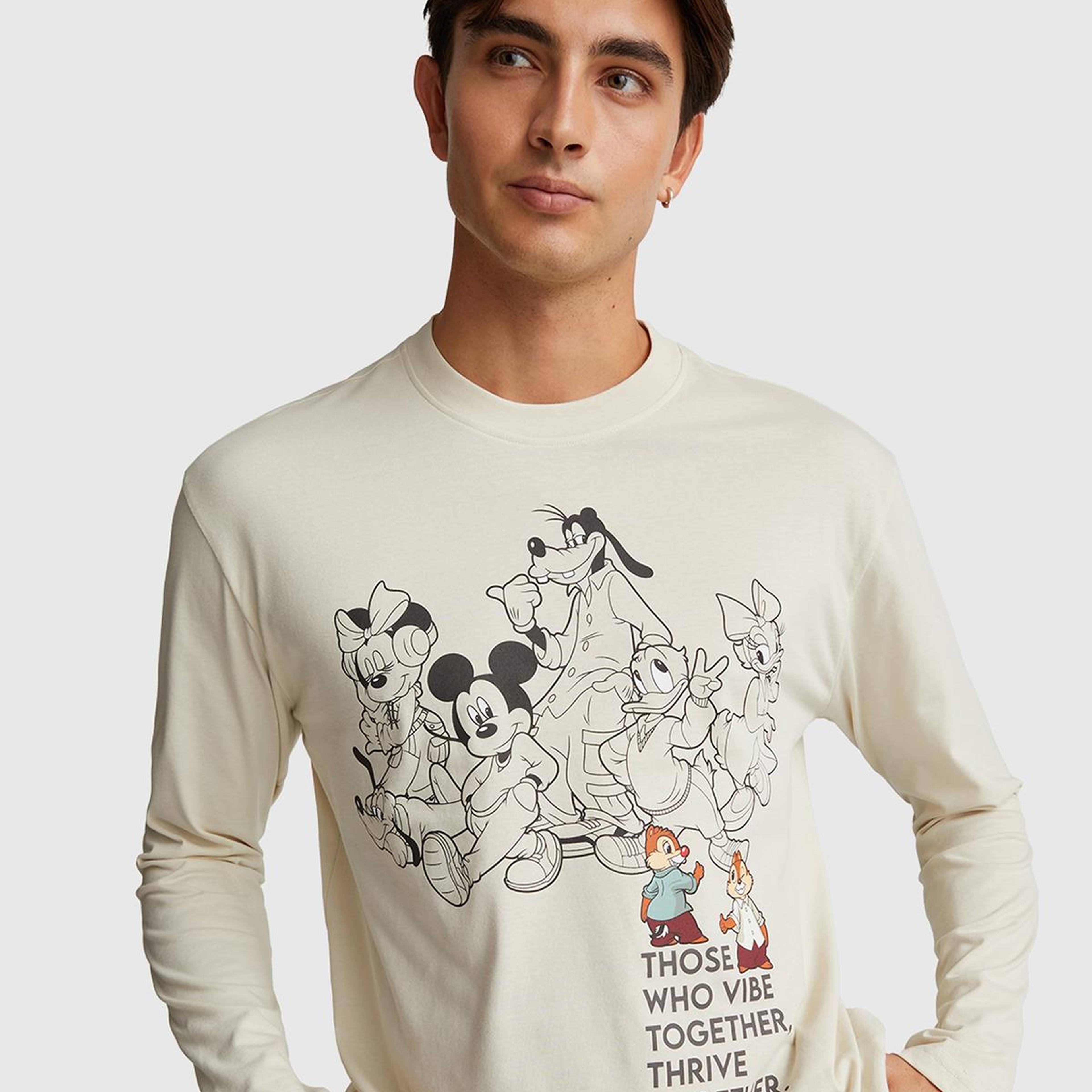Erkek Krem %100 Koton Disney Baskılı Uzun Kollu Pijama Üstü