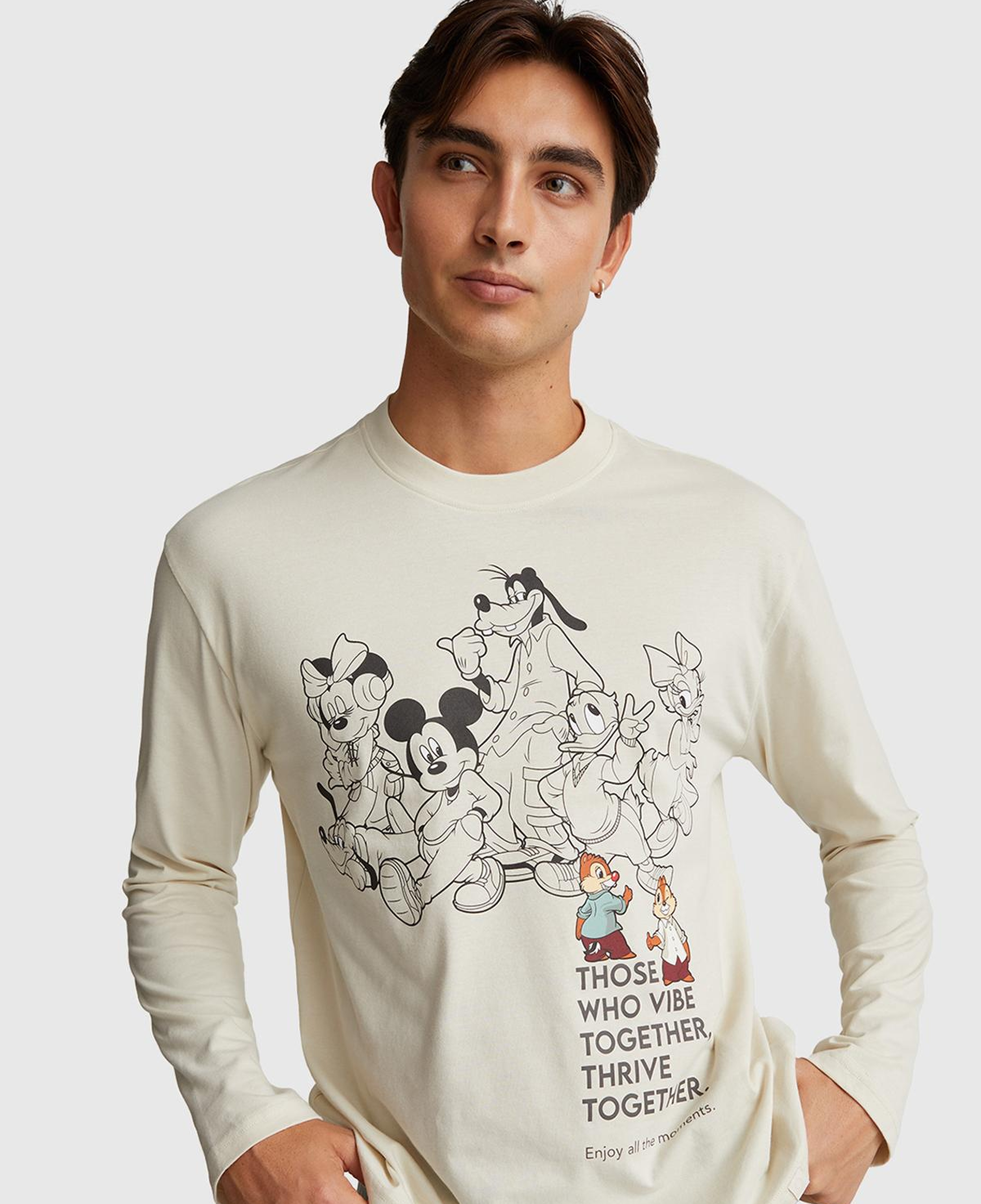 Erkek Krem %100 Koton Disney Baskılı Uzun Kollu Pijama Üstü