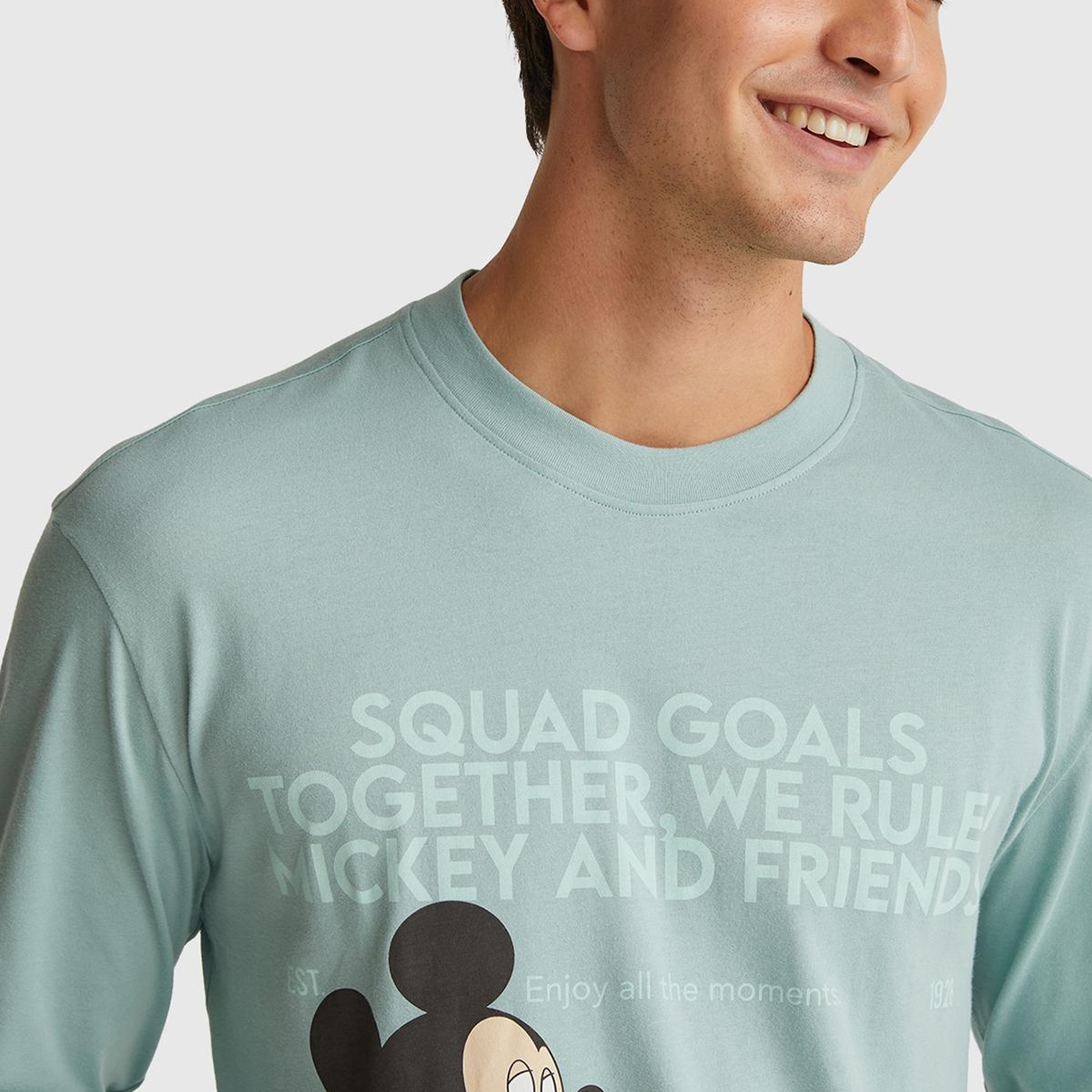 Erkek Açık Yeşil %100 Koton Disney Baskılı Uzun Kollu Pijama Üstü