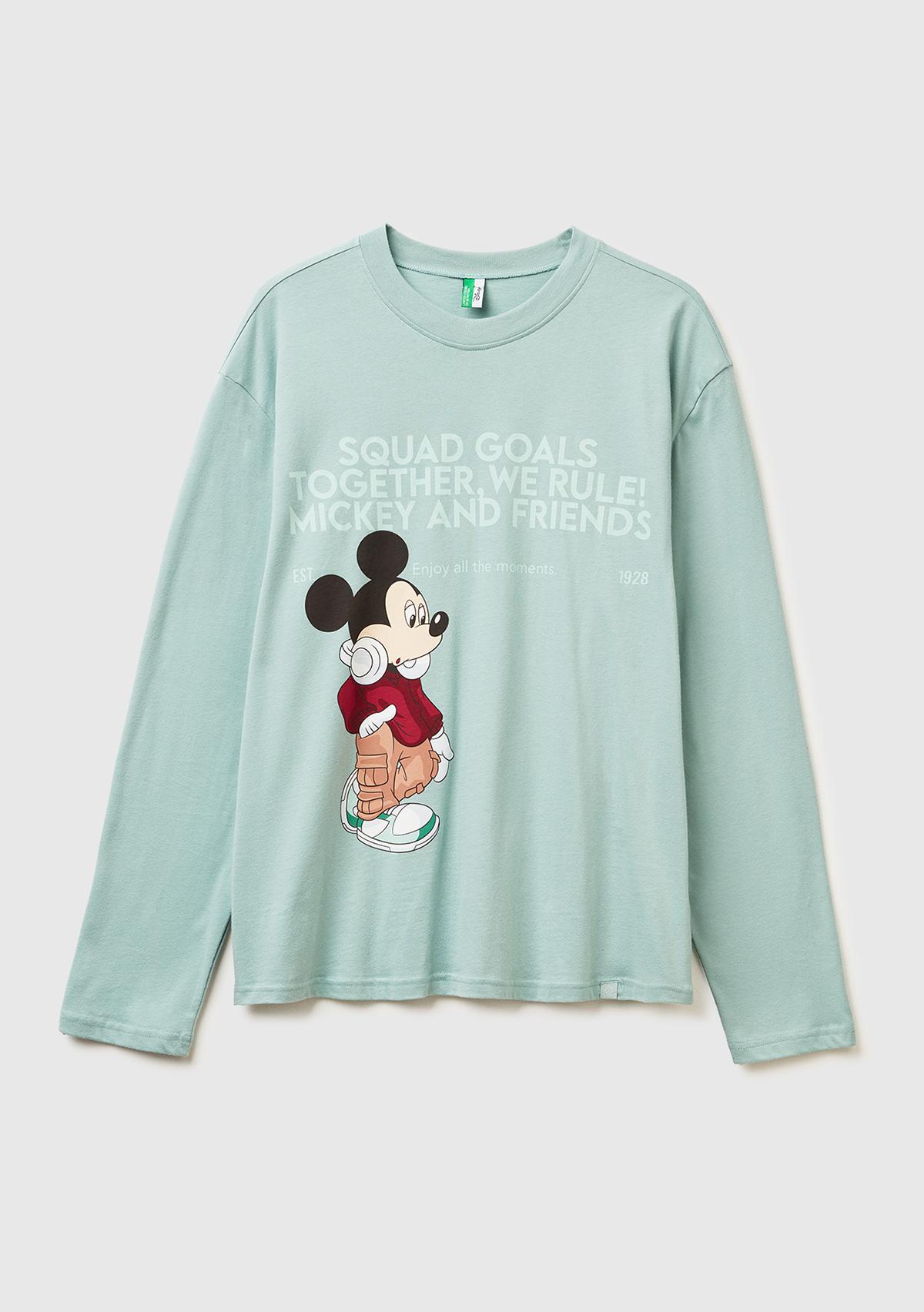 Erkek Açık Yeşil %100 Koton Disney Baskılı Uzun Kollu Pijama Üstü
