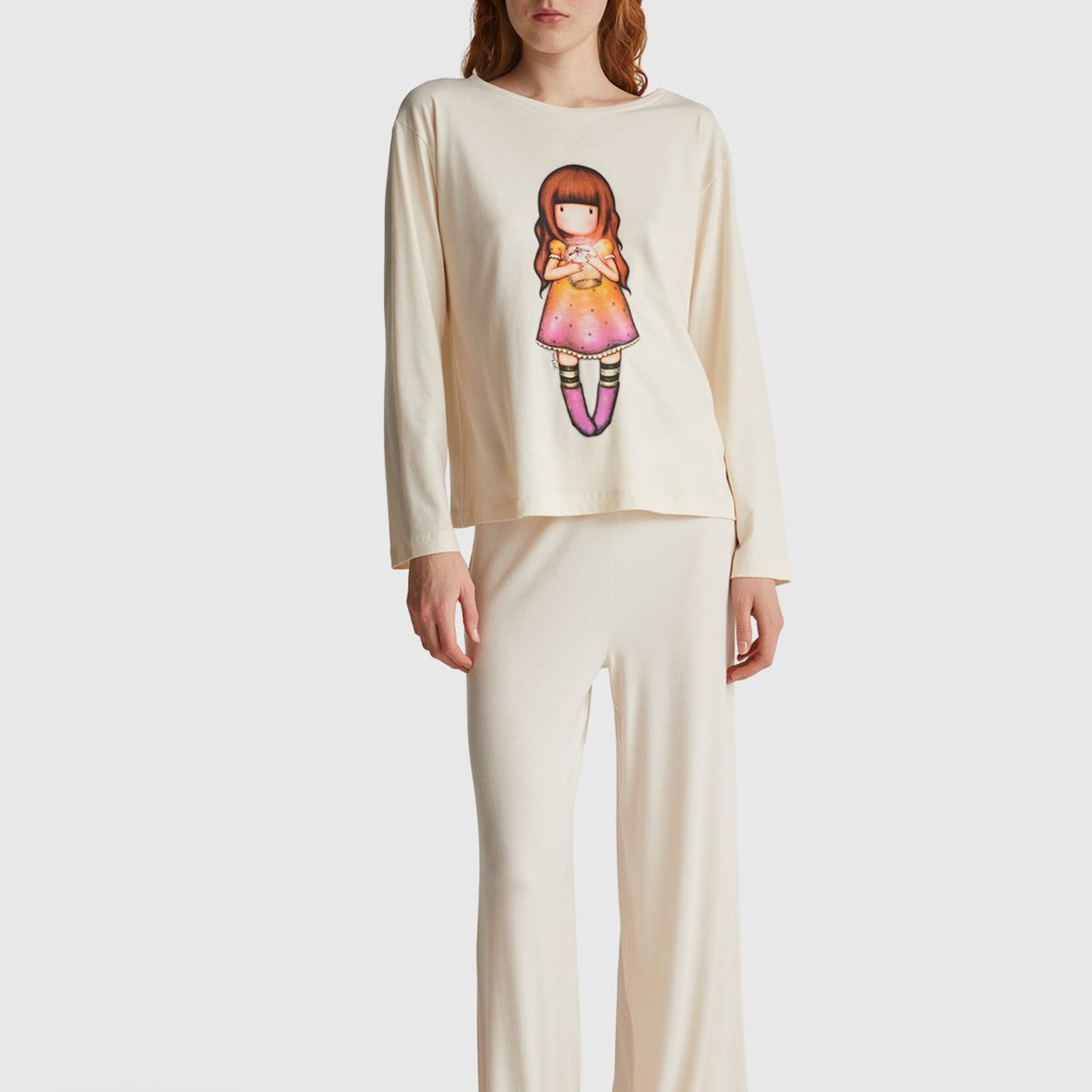 Kadın Krem Koton Karışımlı Gorjuss Baskılı Pijama üstü