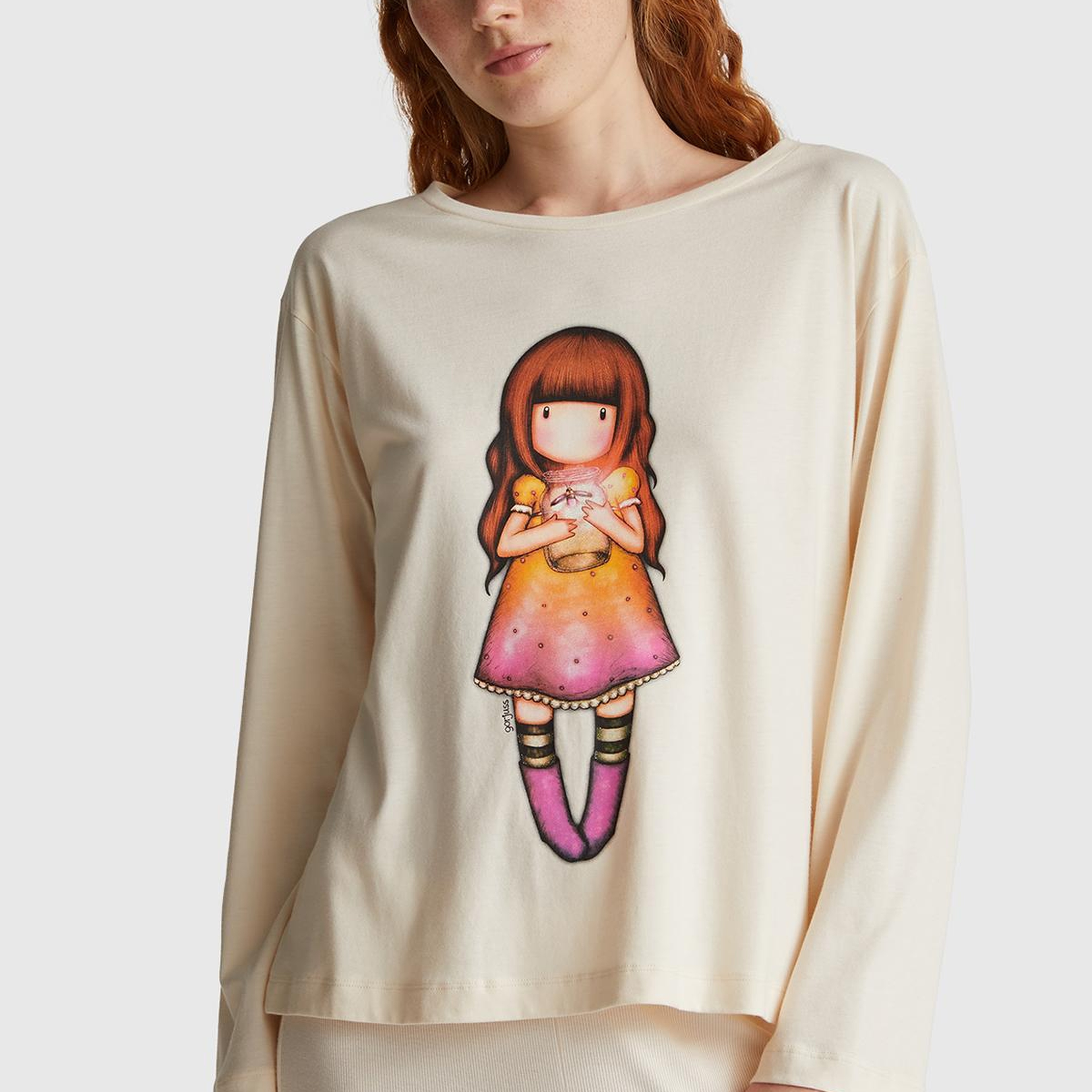 Kadın Krem Koton Karışımlı Gorjuss Baskılı Pijama üstü