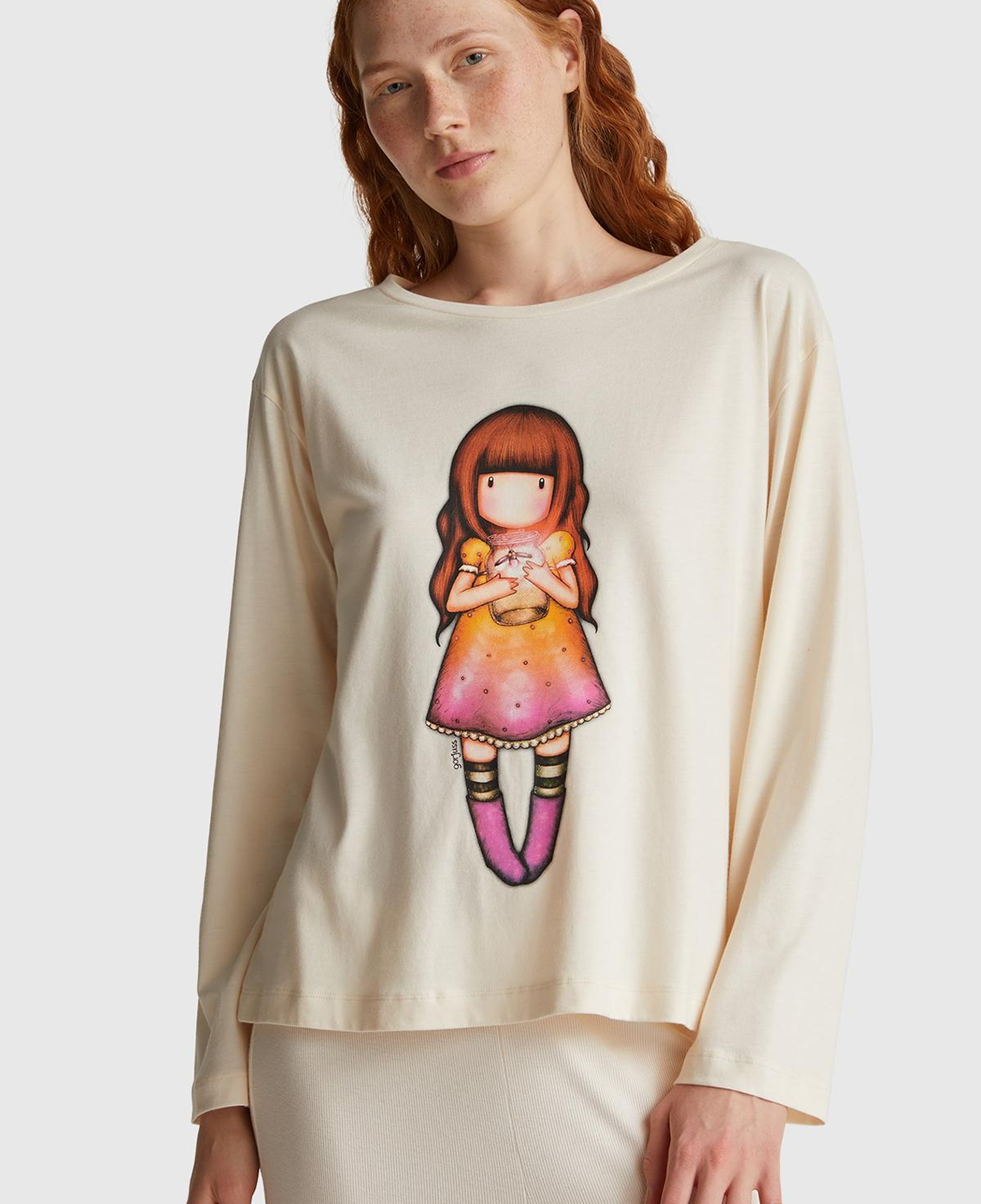 Kadın Krem Koton Karışımlı Gorjuss Baskılı Pijama üstü