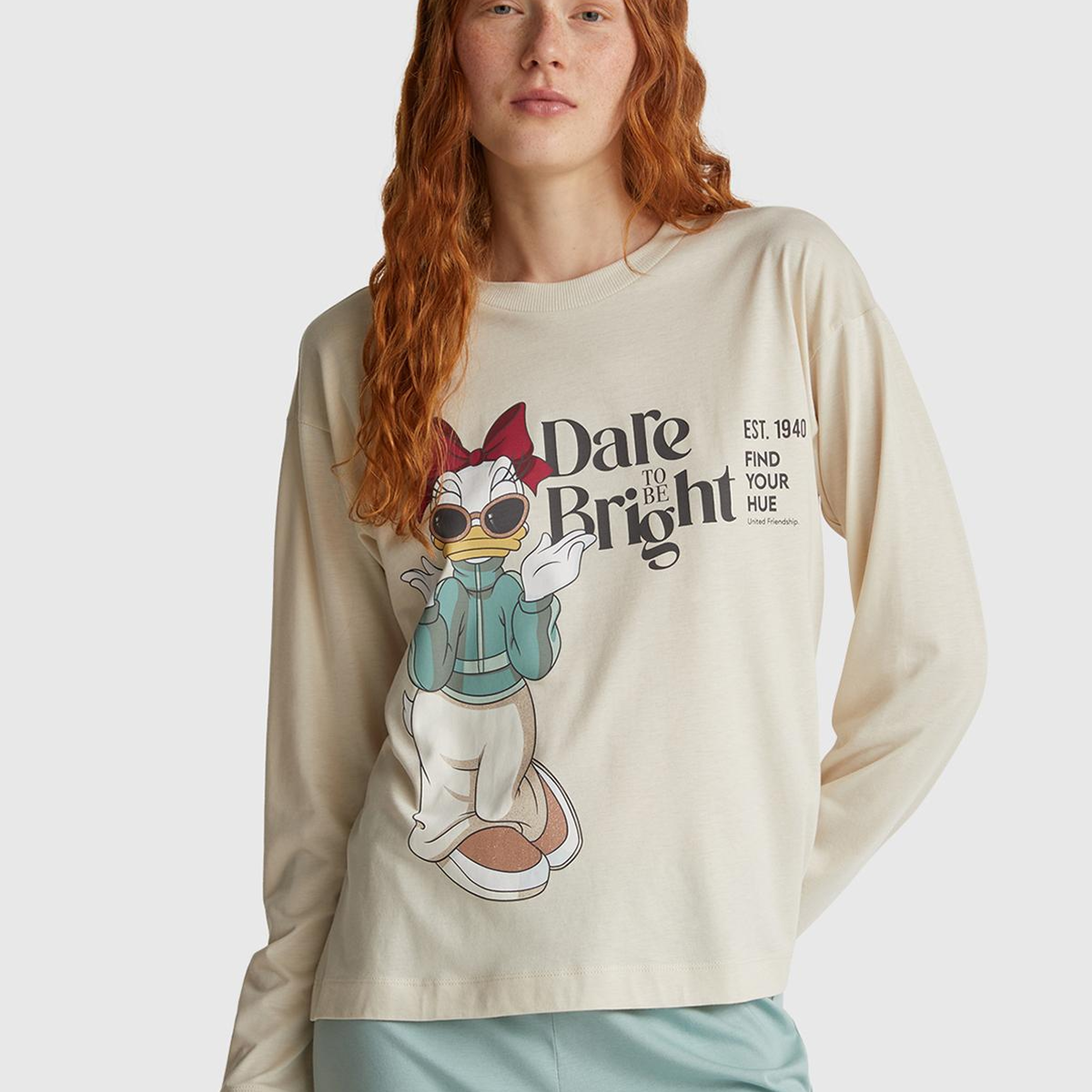 Kadın Krem Koton Karışımlı Disney Baskılı Pijama üstü