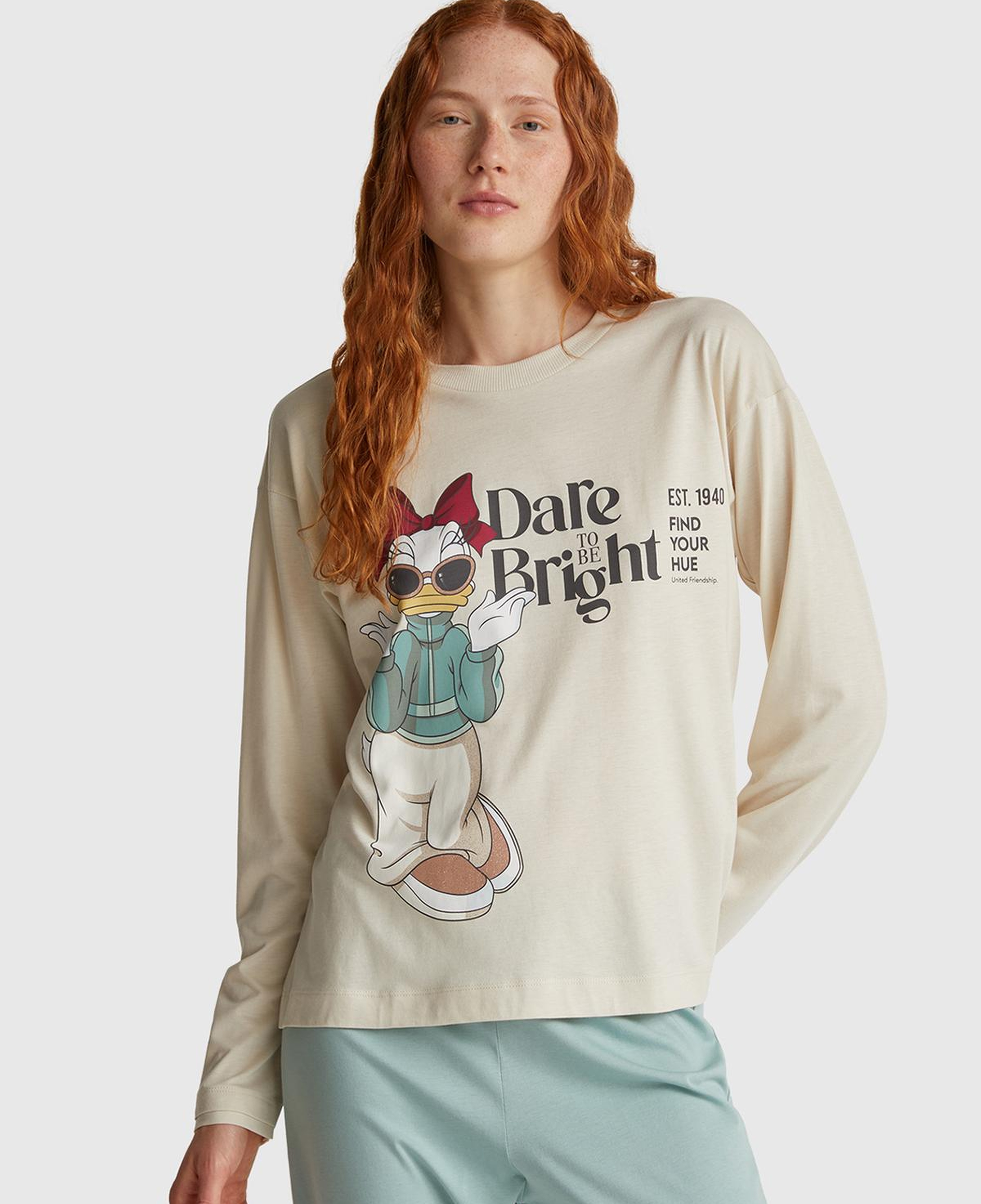 Kadın Krem Koton Karışımlı Disney Baskılı Pijama üstü