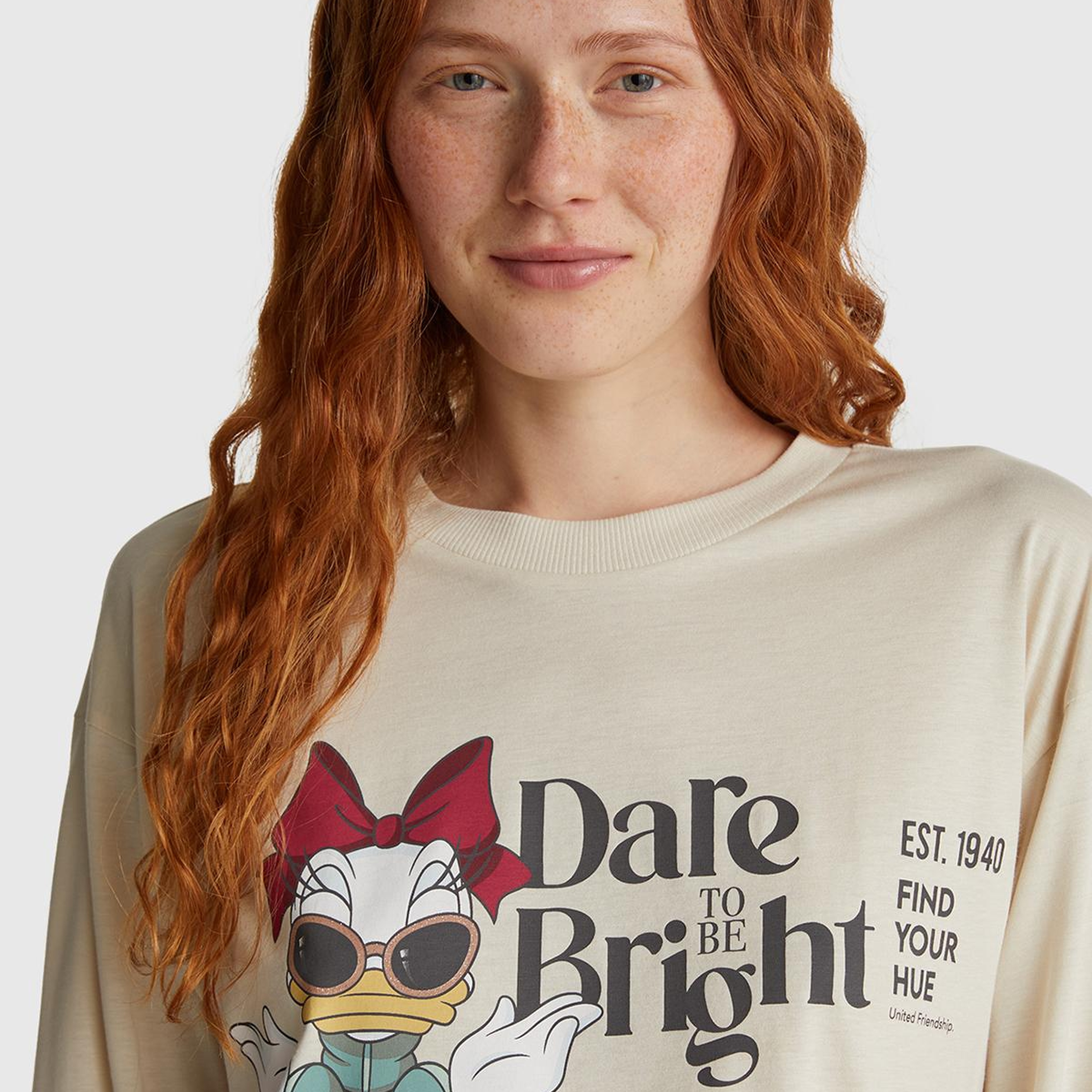 Kadın Krem Koton Karışımlı Disney Baskılı Pijama üstü