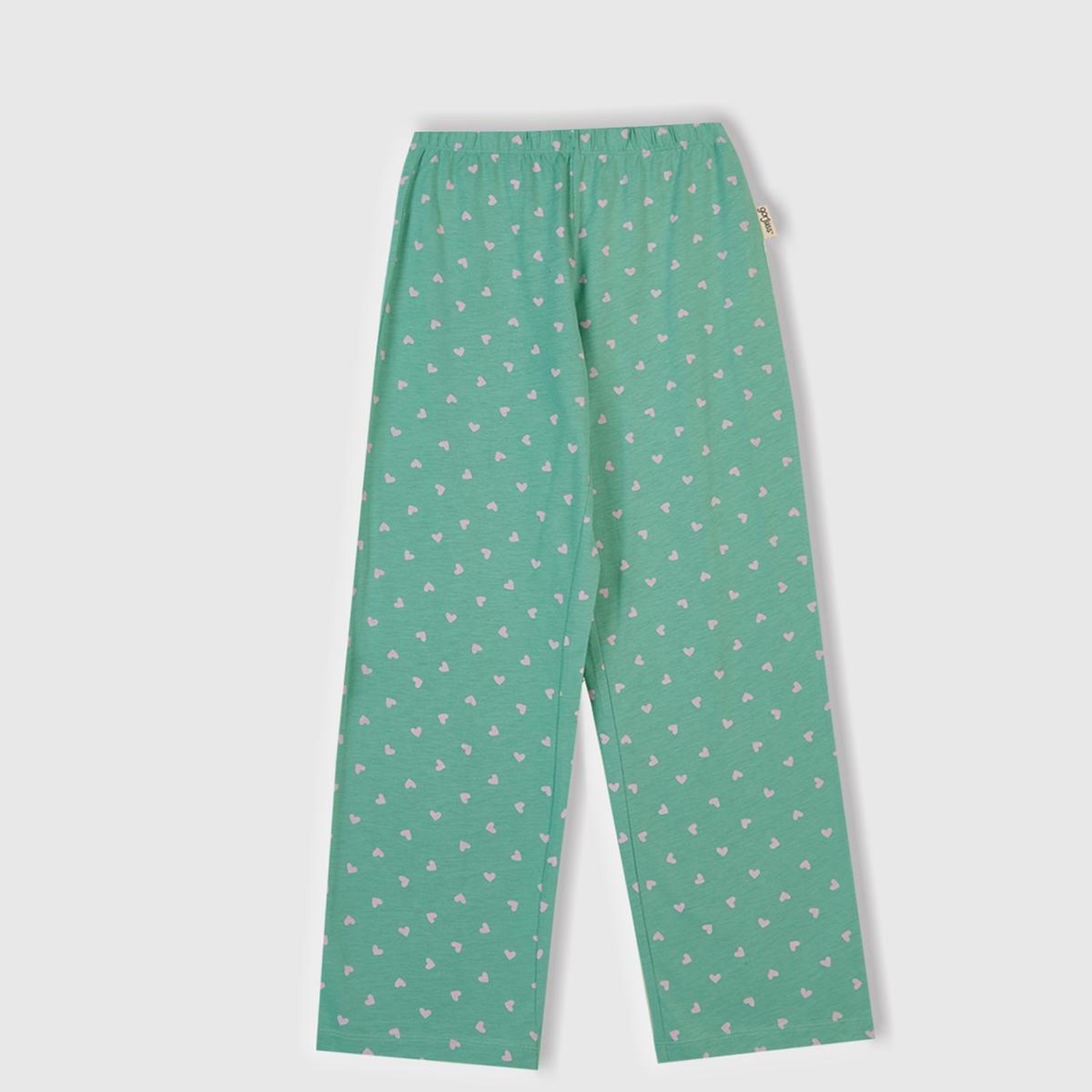 Kız Çocuk Toz Pembe-Turkuaz Üstü Baskılı Altı Desenli Pijama Takımı