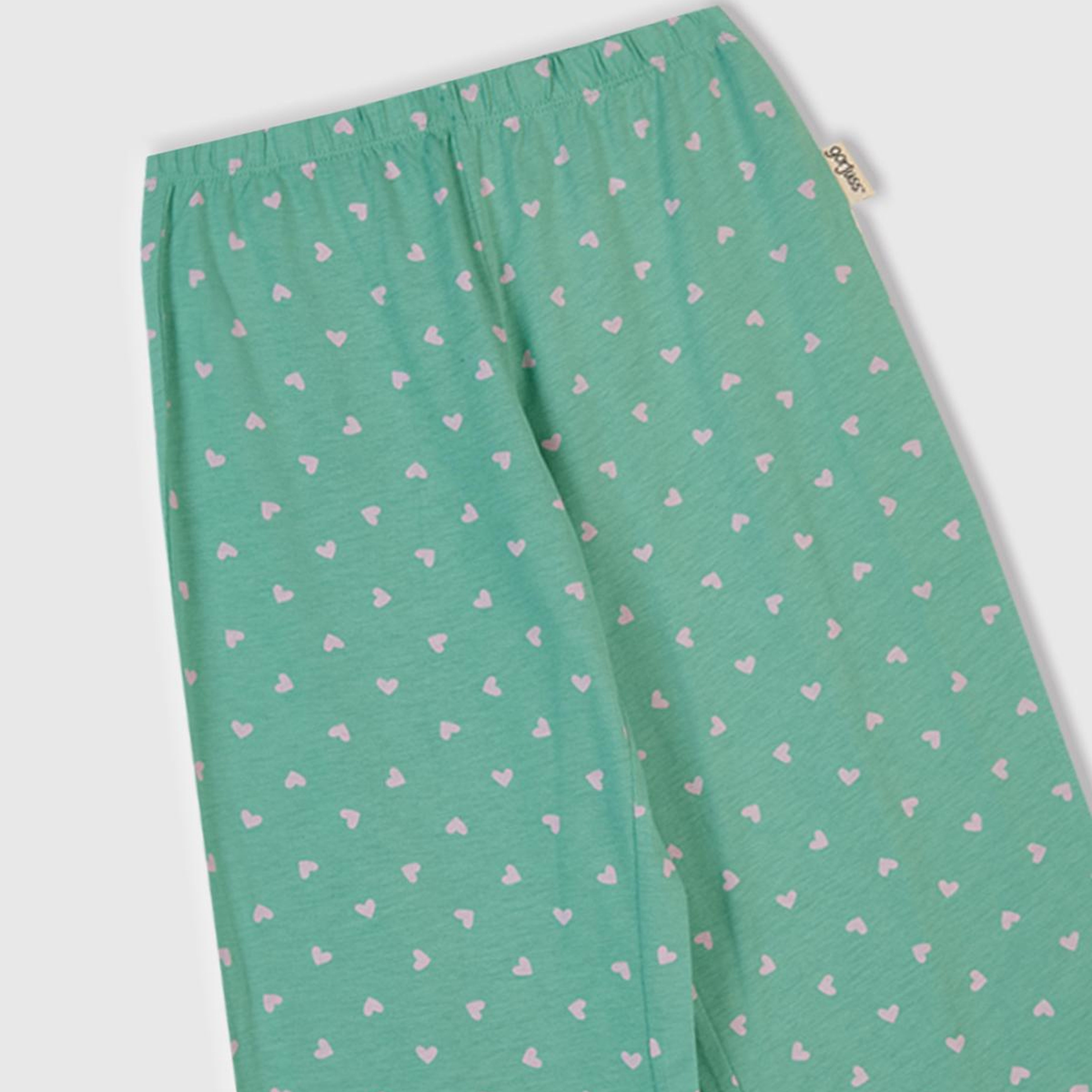 Kız Çocuk Toz Pembe-Turkuaz Üstü Baskılı Altı Desenli Pijama Takımı