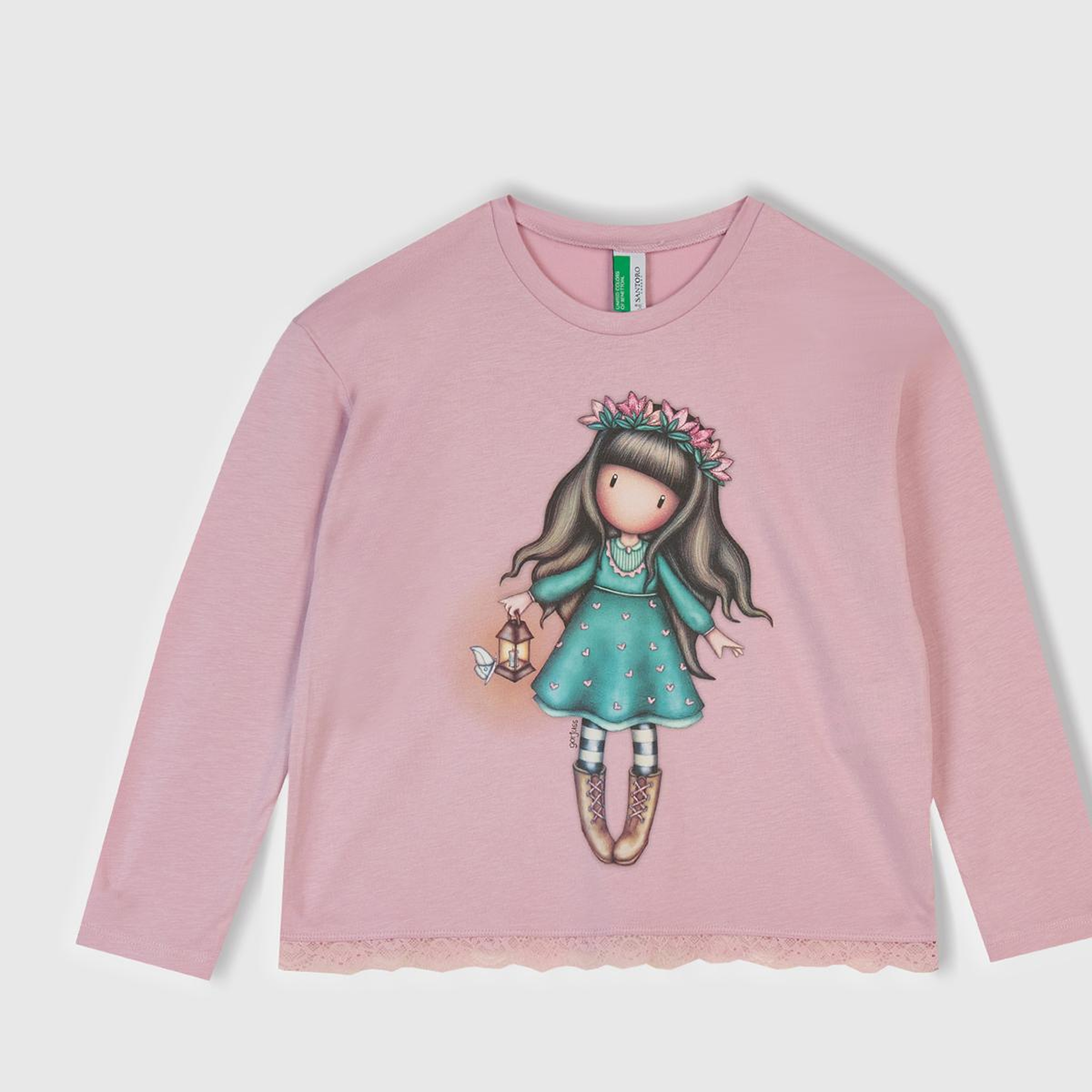 Kız Çocuk Toz Pembe-Turkuaz Üstü Baskılı Altı Desenli Pijama Takımı