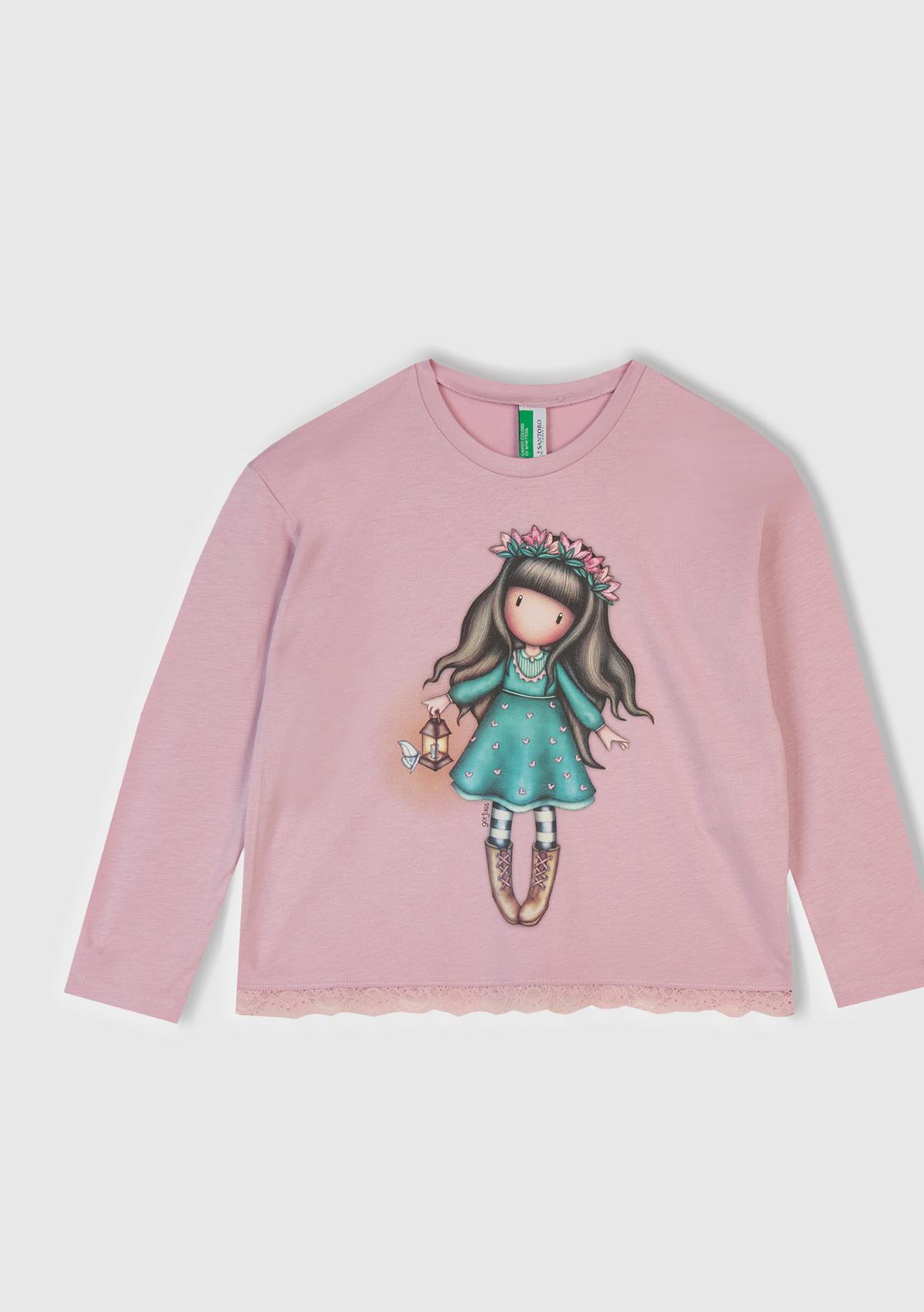 Kız Çocuk Toz Pembe-Turkuaz Üstü Baskılı Altı Desenli Pijama Takımı