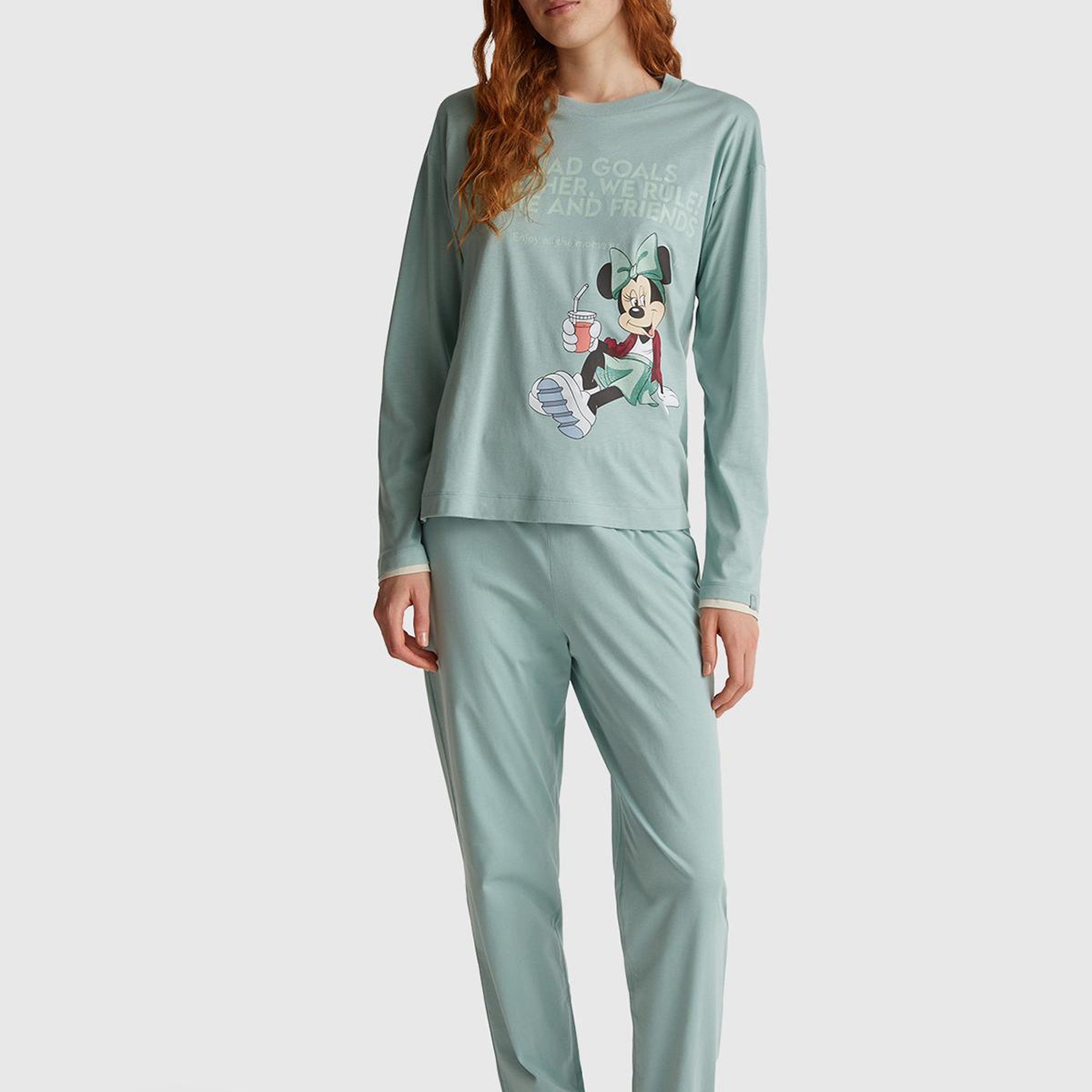 Kadın Açık Yeşil Koton Karışımlı Disney Baskılı Pijama üstü